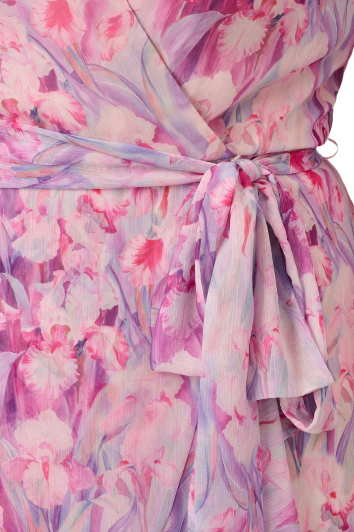 Adrianna Papell Surplice V Neck 3/4 Sleeves Back Zipper High Low Hem Midi Chiffon Dress - PINK MULTI - Detail