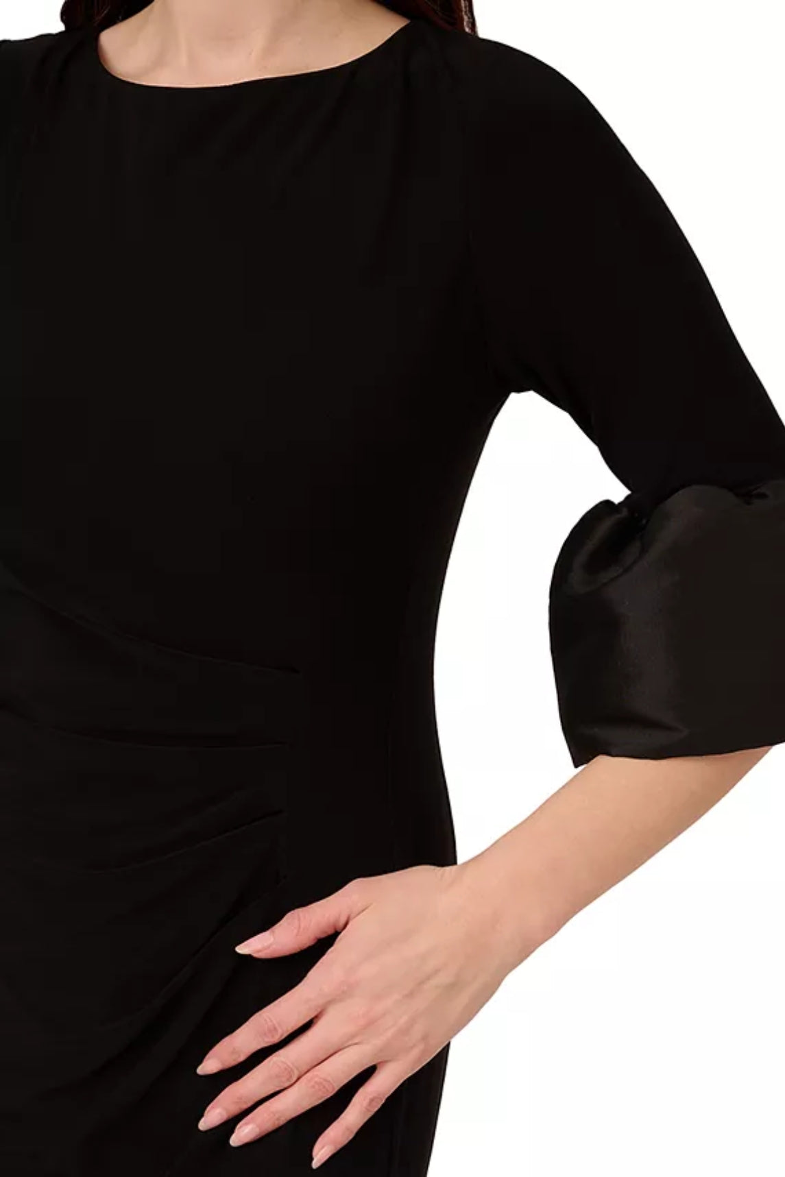 Adrianna Papell Bell-Cuff Draped Jersey Dress - Wholesale - BLACK - Fabric