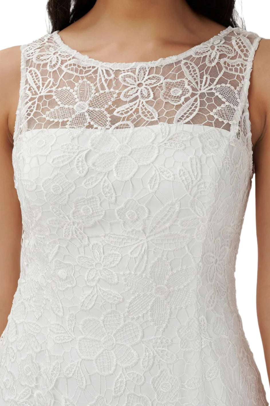 Adrianna Papell Boat Neck Sleeveless Back Zipper Short Lace Dress - IVORY - Fabric