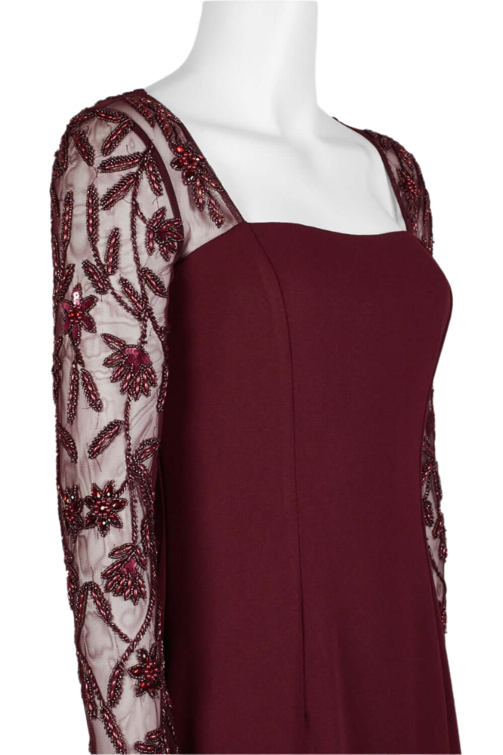 Adrianna Papell Square Neck Embellished Trumpet Long Sleeve Cutout Back Zipper Back Mesh Dress
- DARK BURGANDY - neck