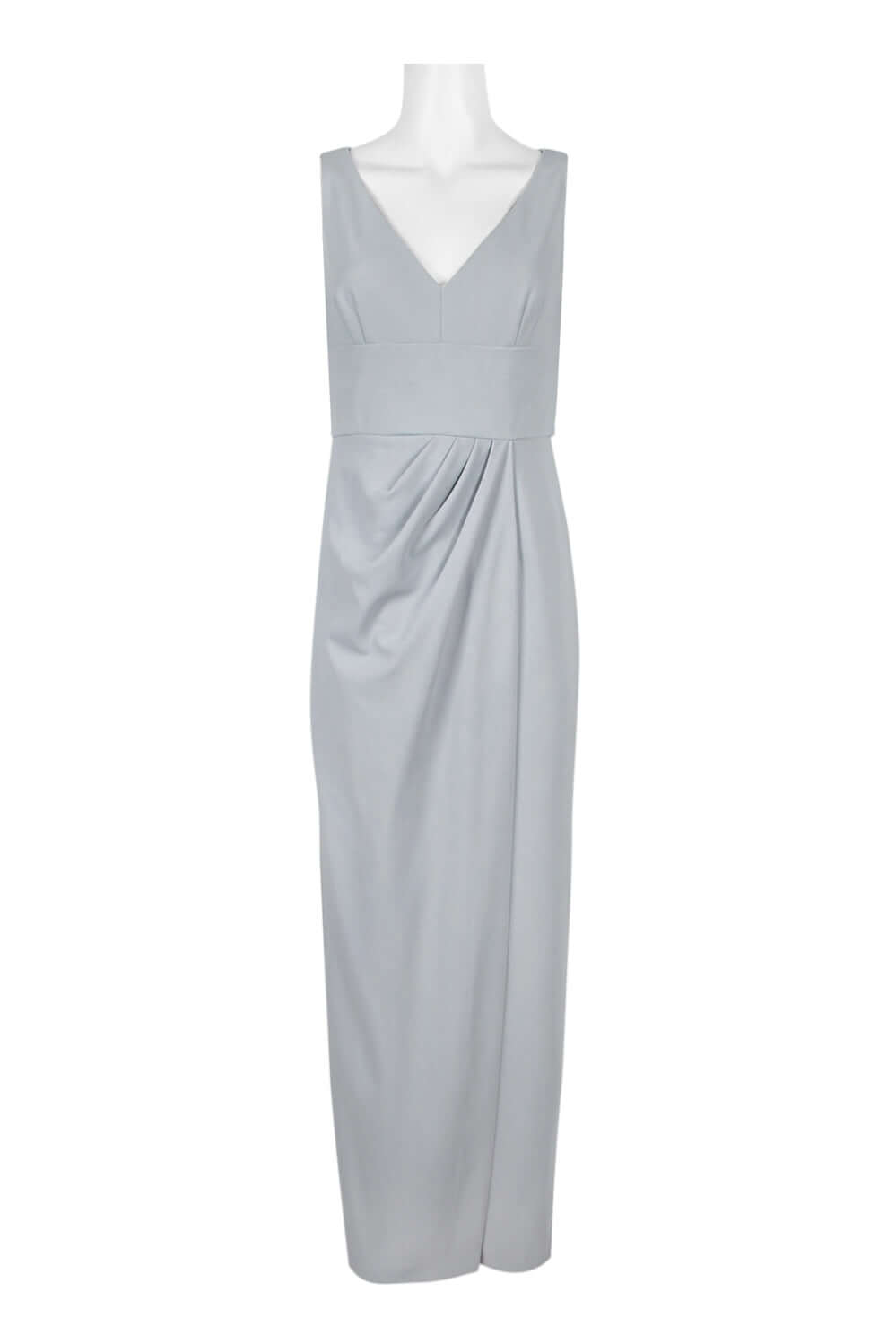 Adrianna Papell V-Neck Sleeveless Pleated Zipper Back Solid Crepe Dress -  BRIDAL SILVER