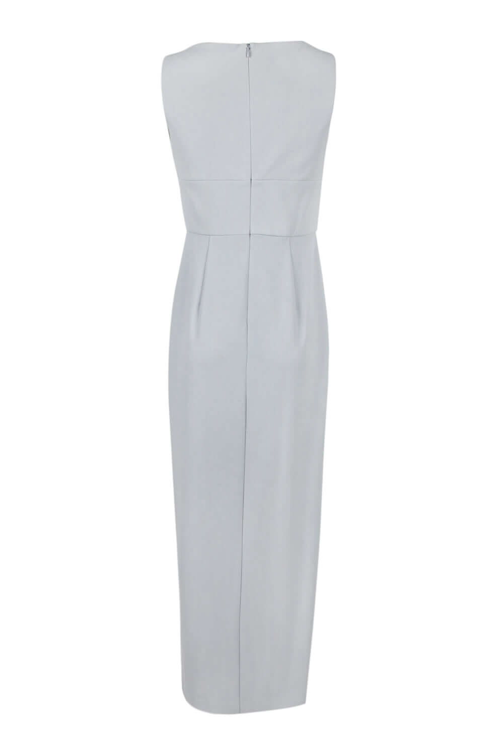 Adrianna Papell V-Neck Sleeveless Pleated Zipper Back Solid Crepe Dress -  BRIDAL SILVER - BACK VIEW