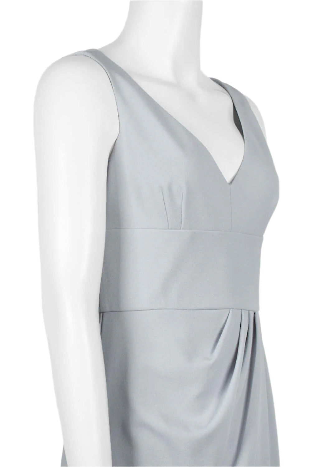 Adrianna Papell V-Neck Sleeveless Pleated Zipper Back Solid Crepe Dress -  BRIDAL SILVER - NECK