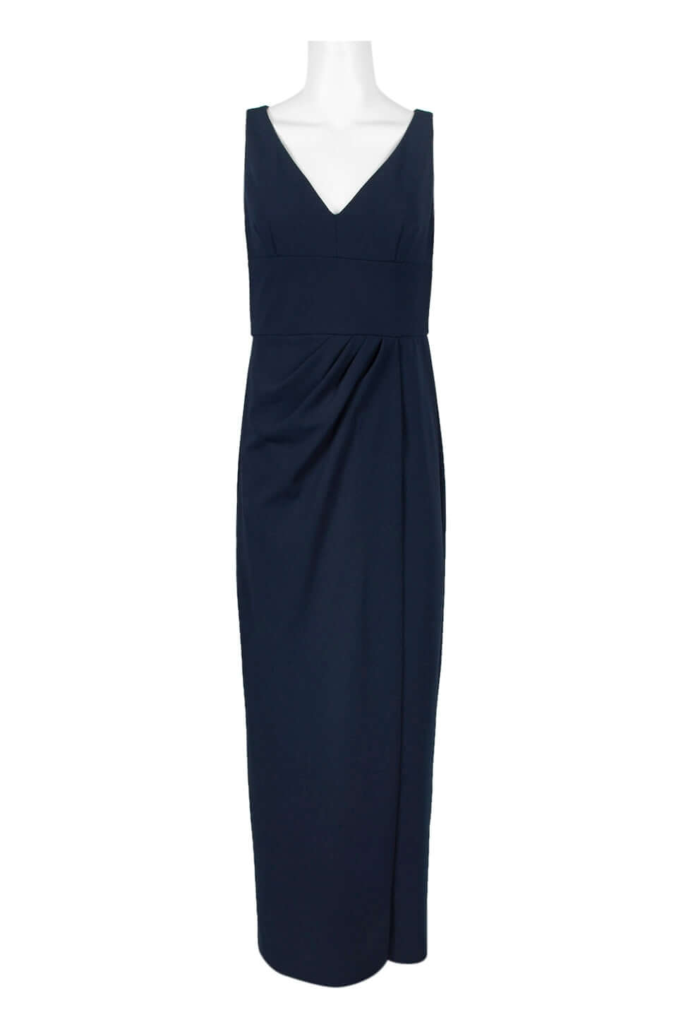 Adrianna Papell V-Neck Sleeveless Pleated Zipper Back Solid Crepe Dress - MIDNIGHT - FRONT