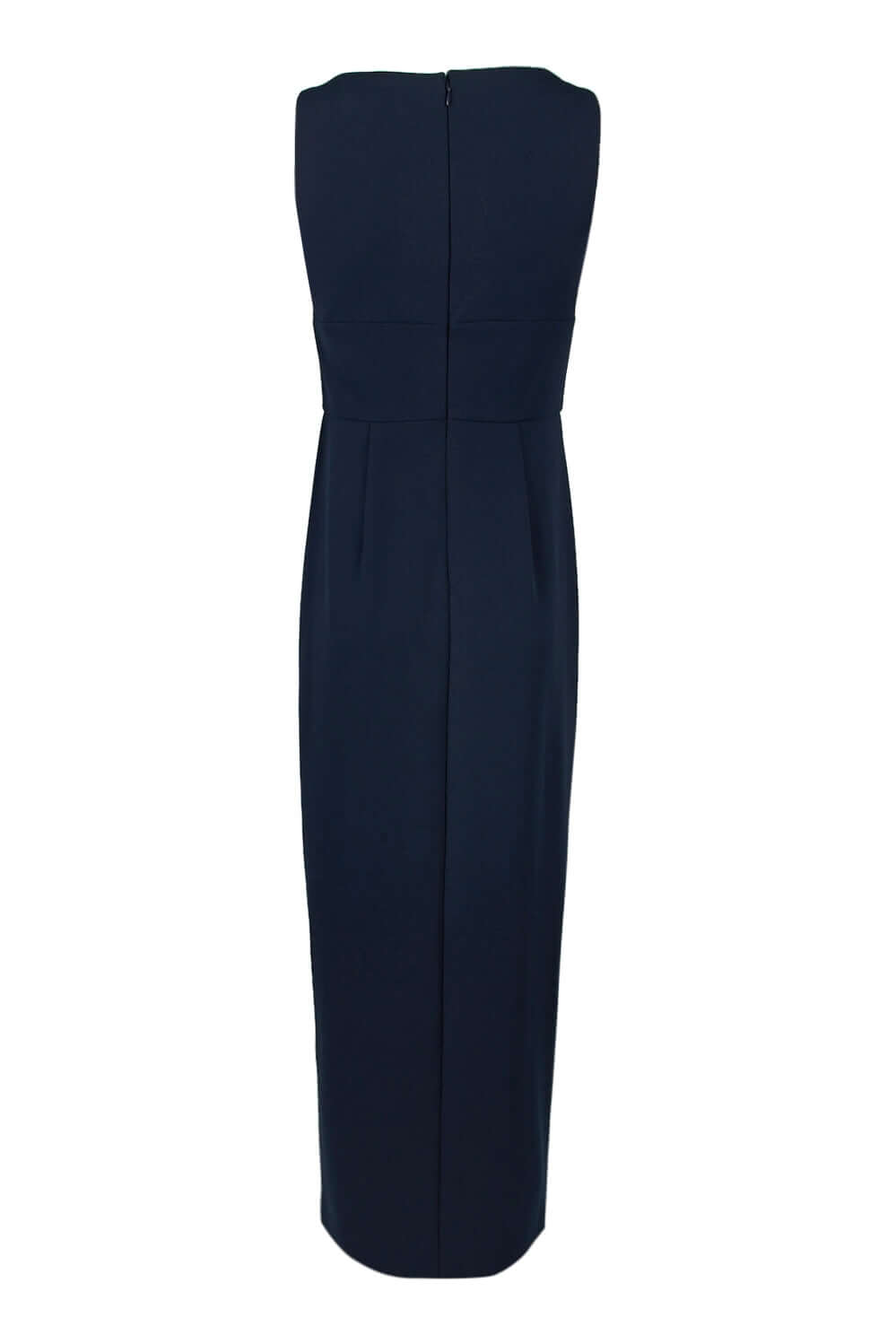 Adrianna Papell V-Neck Sleeveless Pleated Zipper Back Solid Crepe Dress - MIDNIGHT - BACK