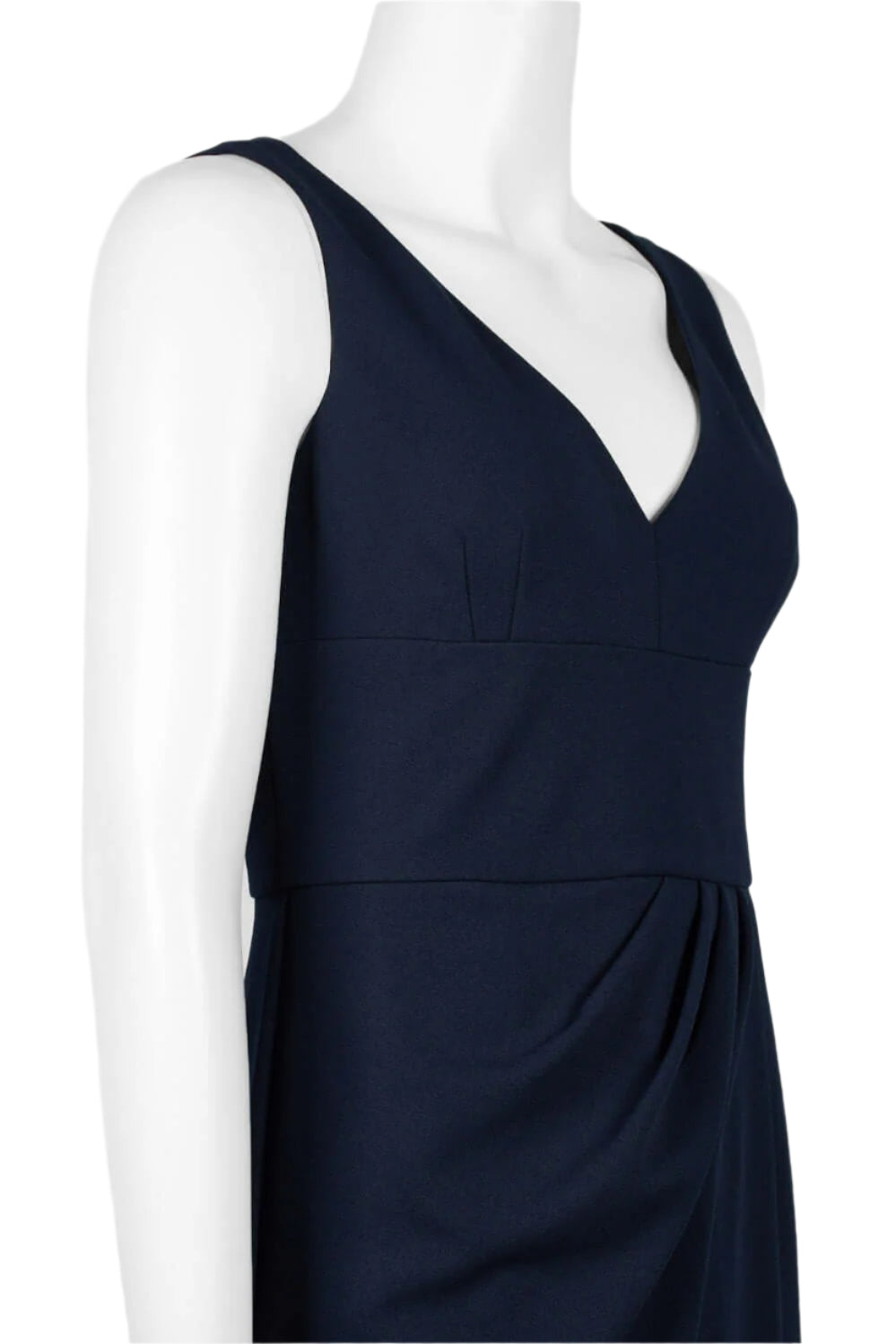Adrianna Papell V-Neck Sleeveless Pleated Zipper Back Solid Crepe Dress - MIDNIGHT -  NECK