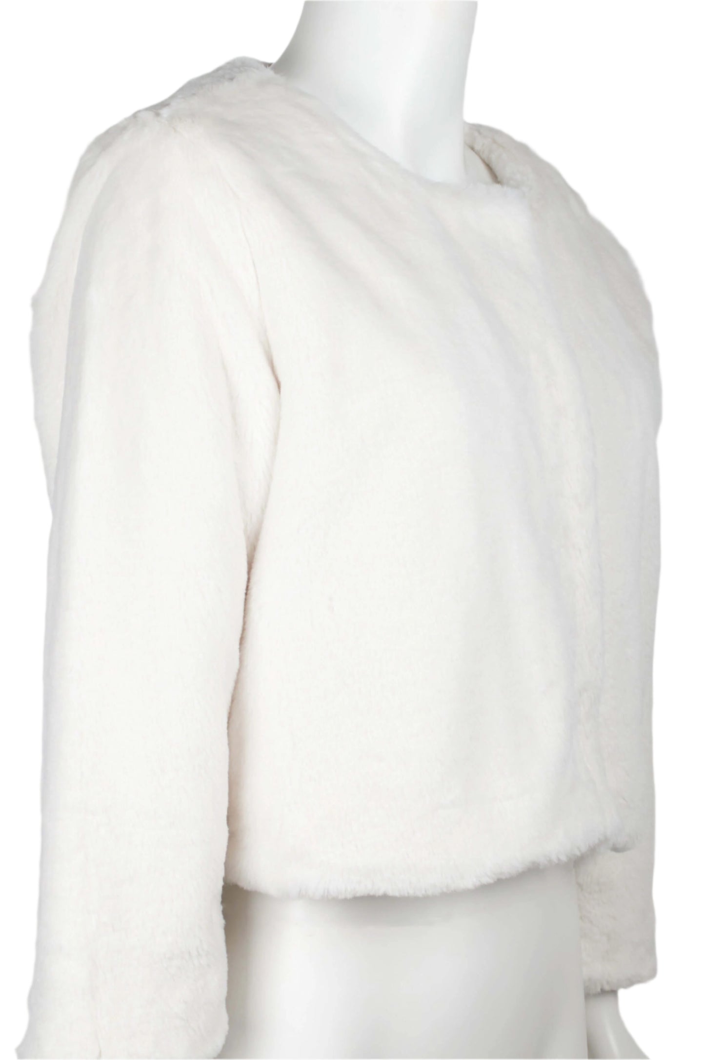 Adrianna Papell Crew Neck 3/4 Sleeve Solid Faux Fur Jacket - IVORY - side
