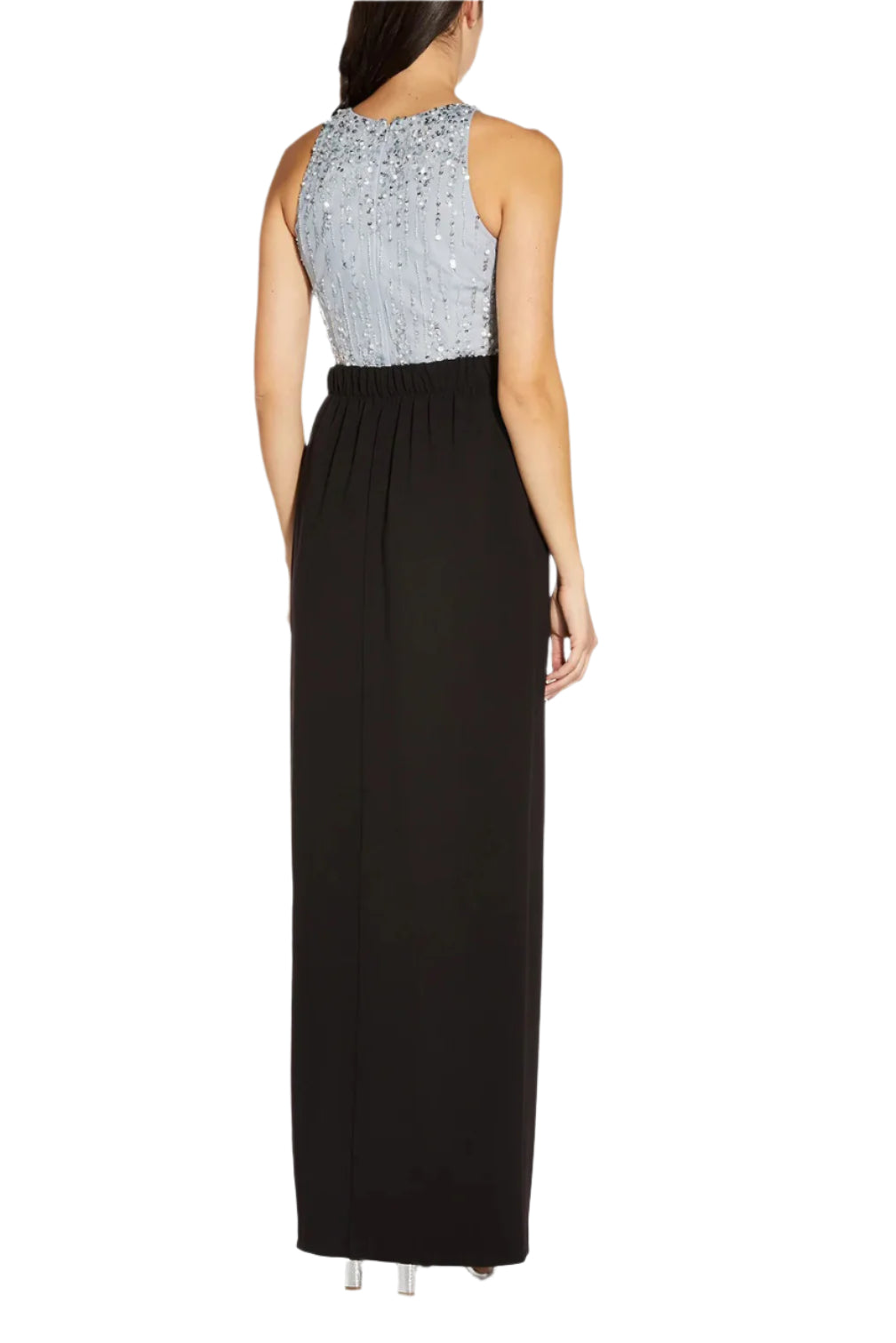 Adrianna Papell Mid Banded Waist Ruffled Slit Side Solid Long Knot Crepe Skirt - BLACK - back