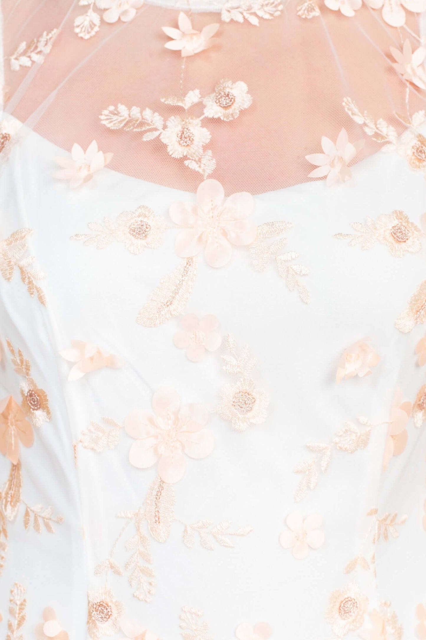 Adrianna Papell Illusion Crew Neck Bodycon Floral Embroidered Keyhole Back Zipper Back Short Mesh Dress - IVORY - Fabric