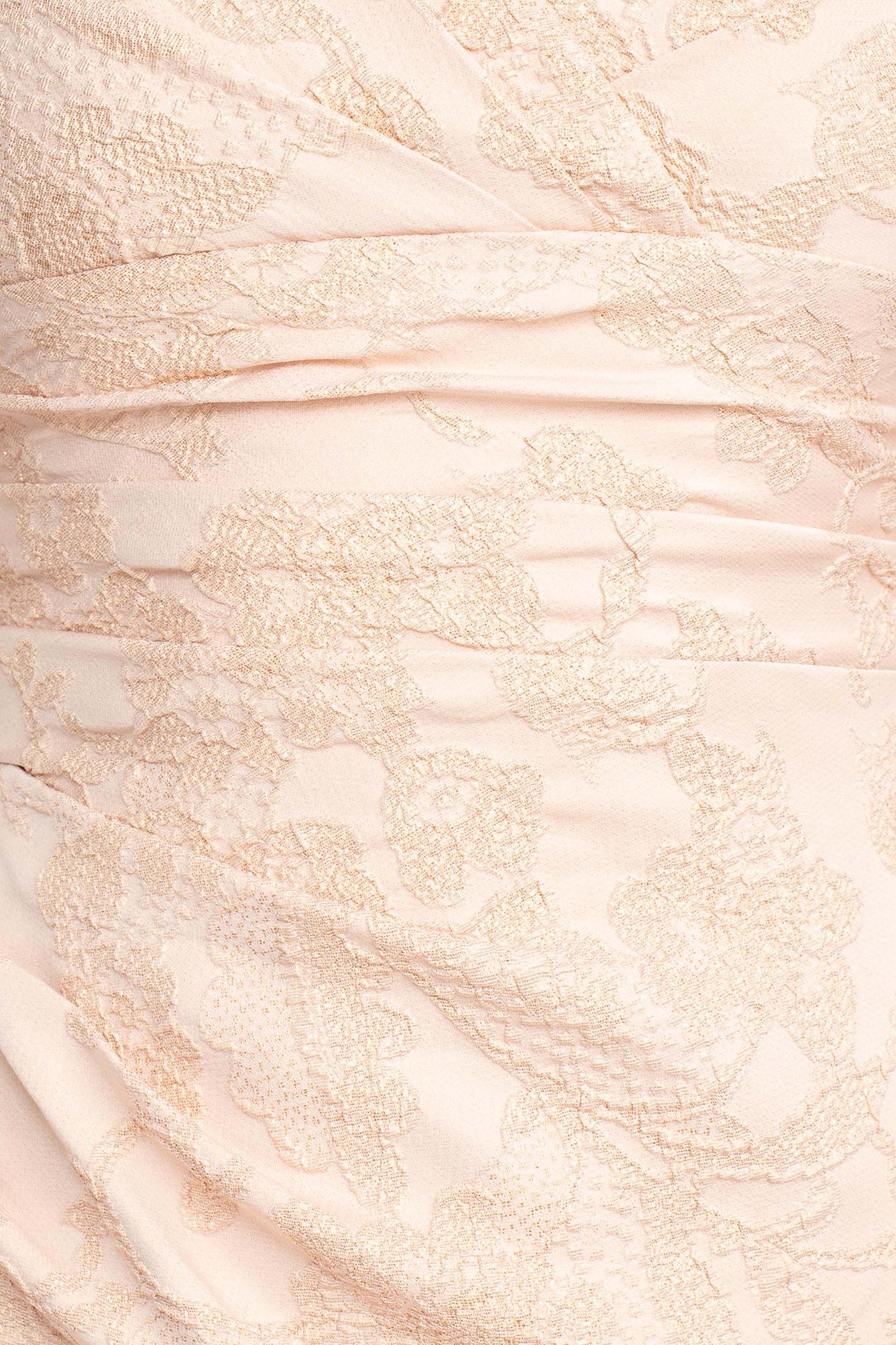 Adrianna Papell V-Neck Short Sleeve Pleated Gathered Side Zipper Back Matelasse Dress - BLUSH GOLD - Fabric