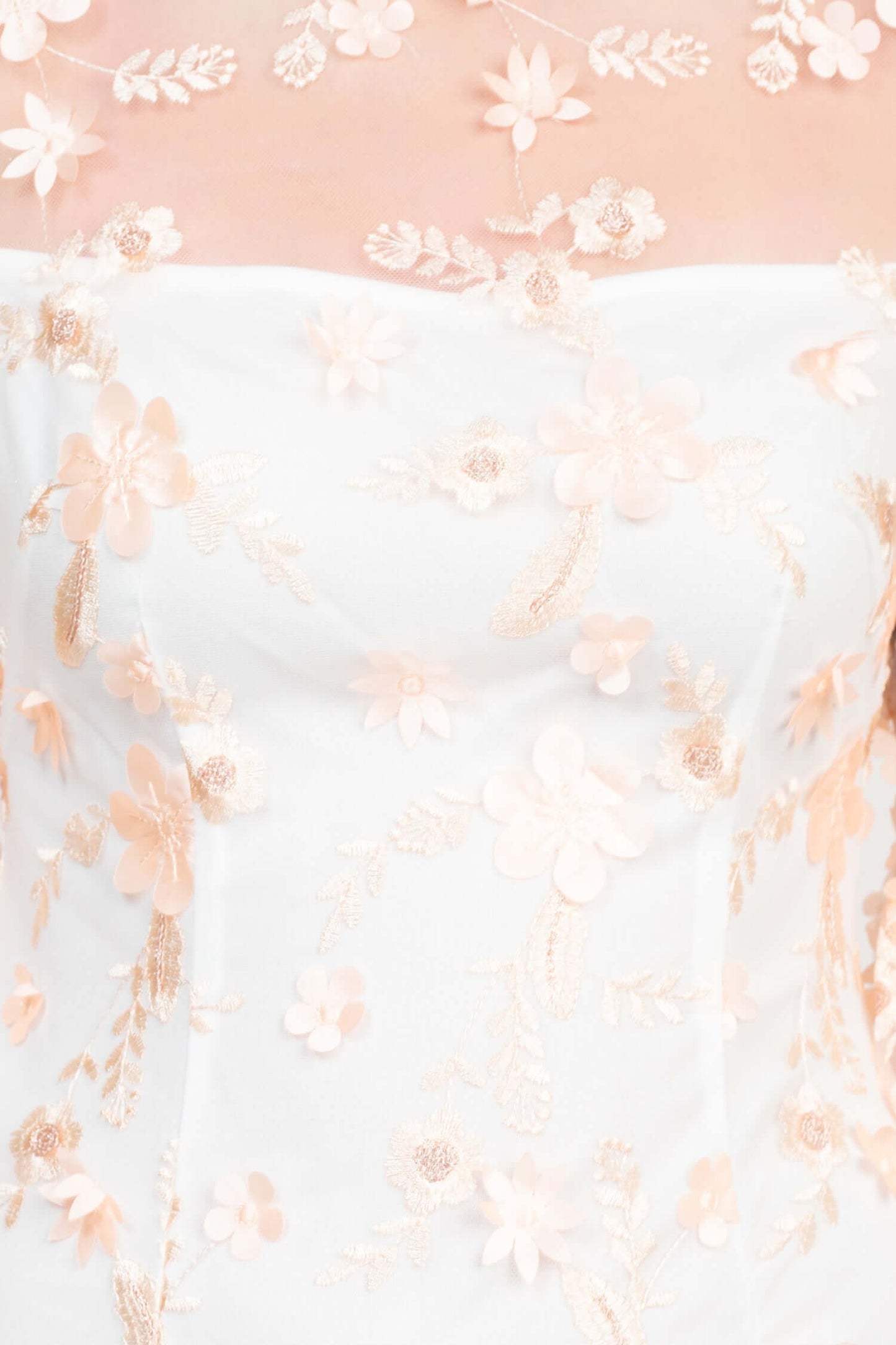 Adrianna Papell Illusion Boat Neck 3/4 Scuff Bell Sleeve 3D Floral Embroidery Throughout Sheath Woven Dress - IVORY BLUSH - Fabric