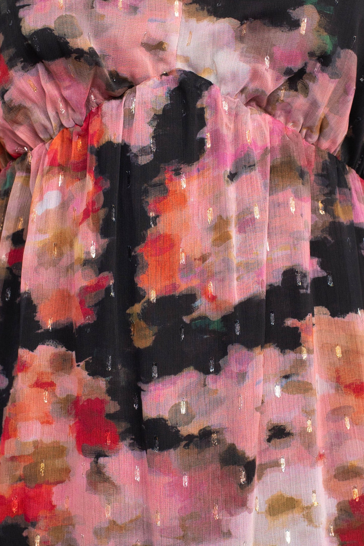 Adrianna Papell V-Neck Long Sleeve Floral Print Empire Waist Tiered Chiffon Dress - PINK - fabric