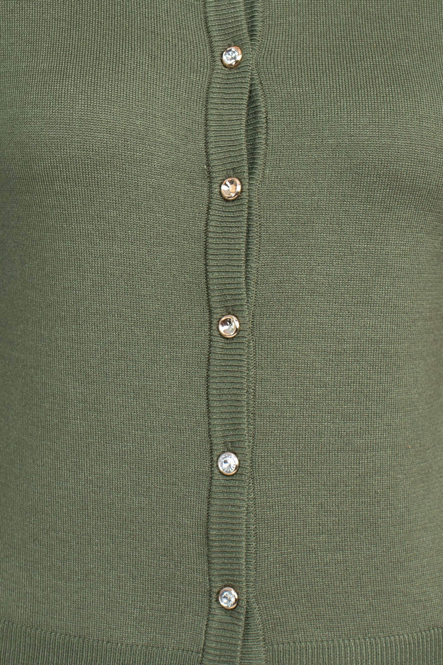 Esperanza NY Crew Neck Button Down Long Sleeve Solid Knit Cardigan - GREEN - Fabric