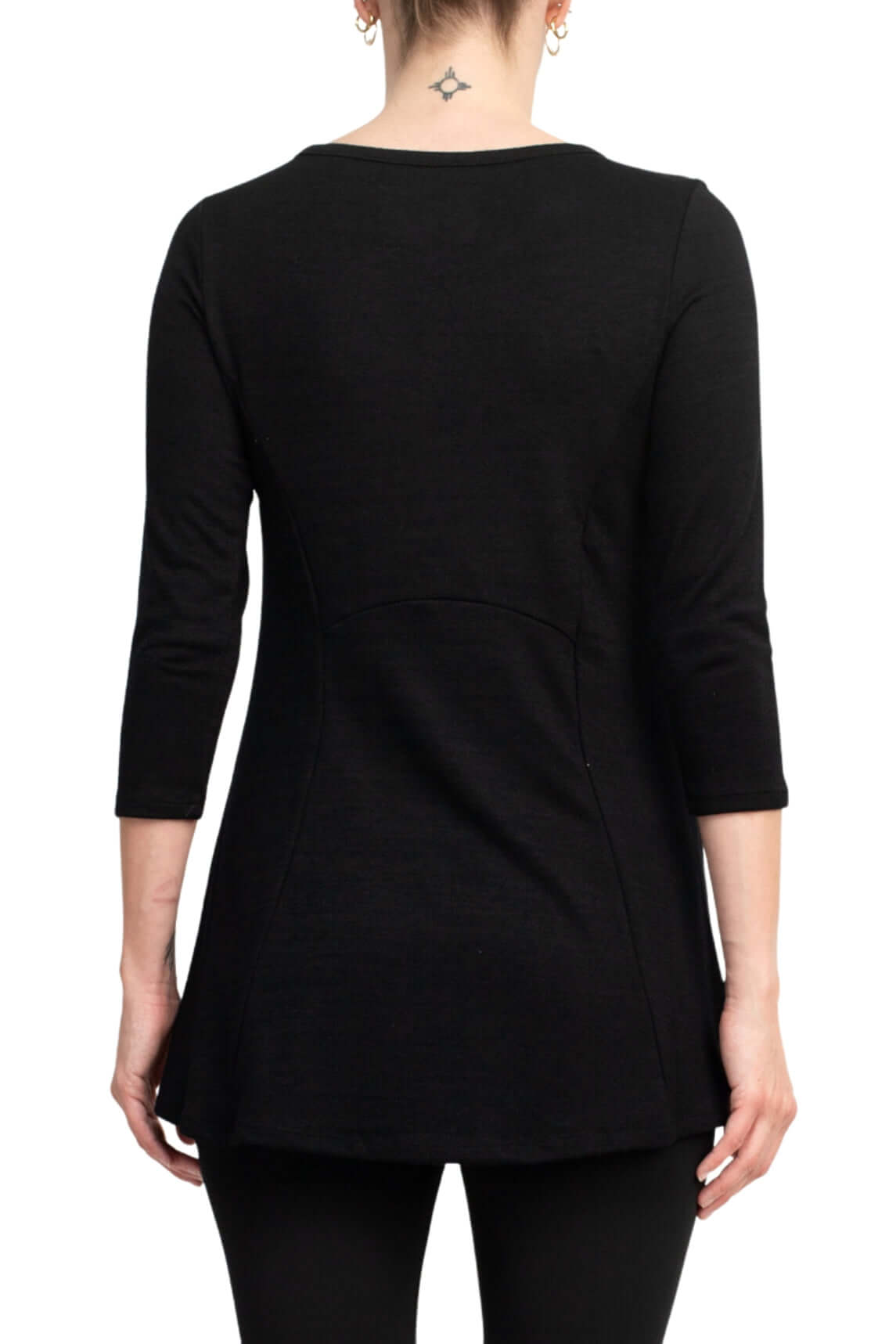 Cupio Scoop Neck 3/4 Sleeve Solid Knit Top - BLACK - BACK