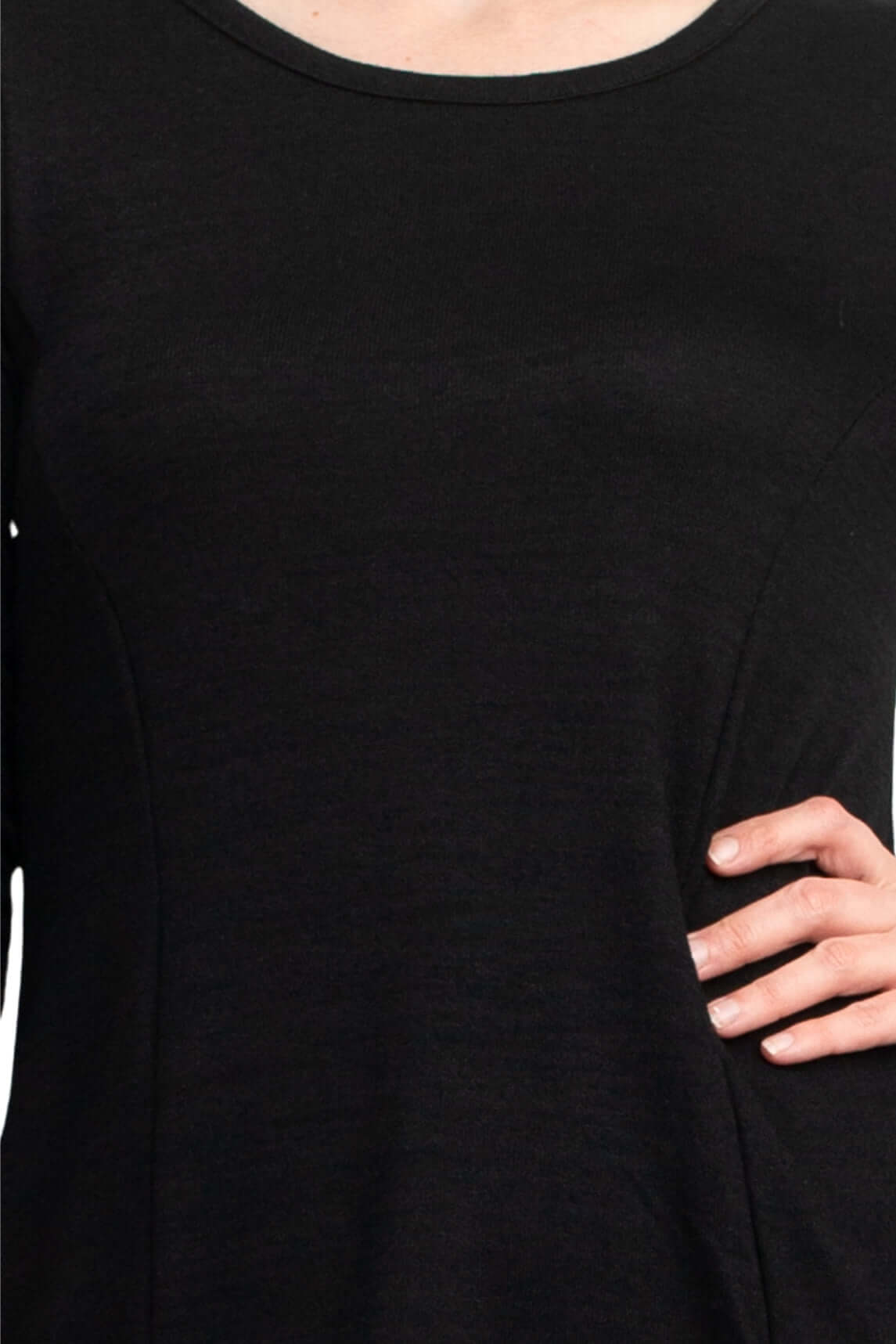 Cupio Scoop Neck 3/4 Sleeve Solid Knit Top - BLACK - FABRIC