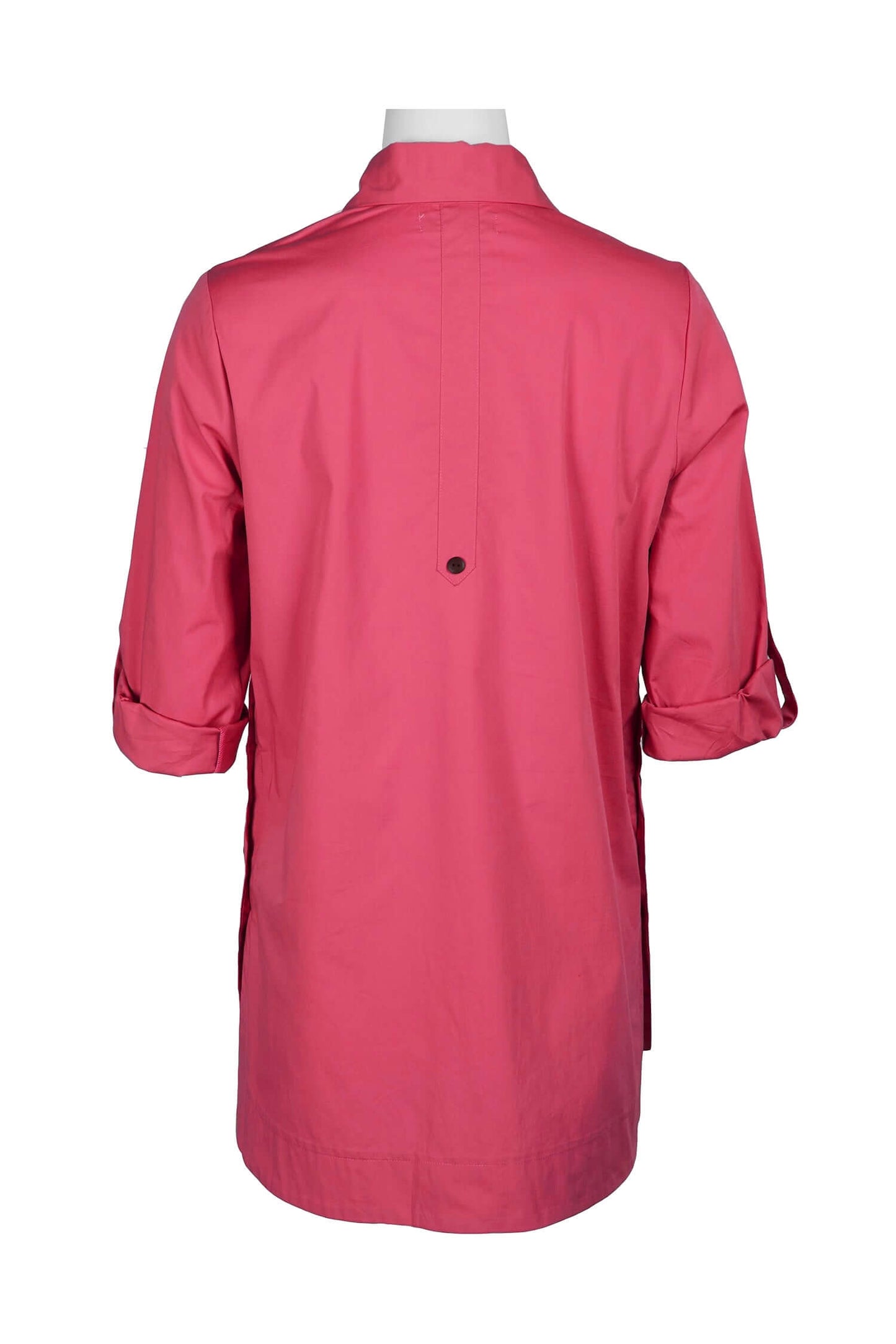 Flair Collared Button-Down Button Side 2 Way Sleeve Pockets Solid Cotton Blend Shirt - FUCHSIA - Back