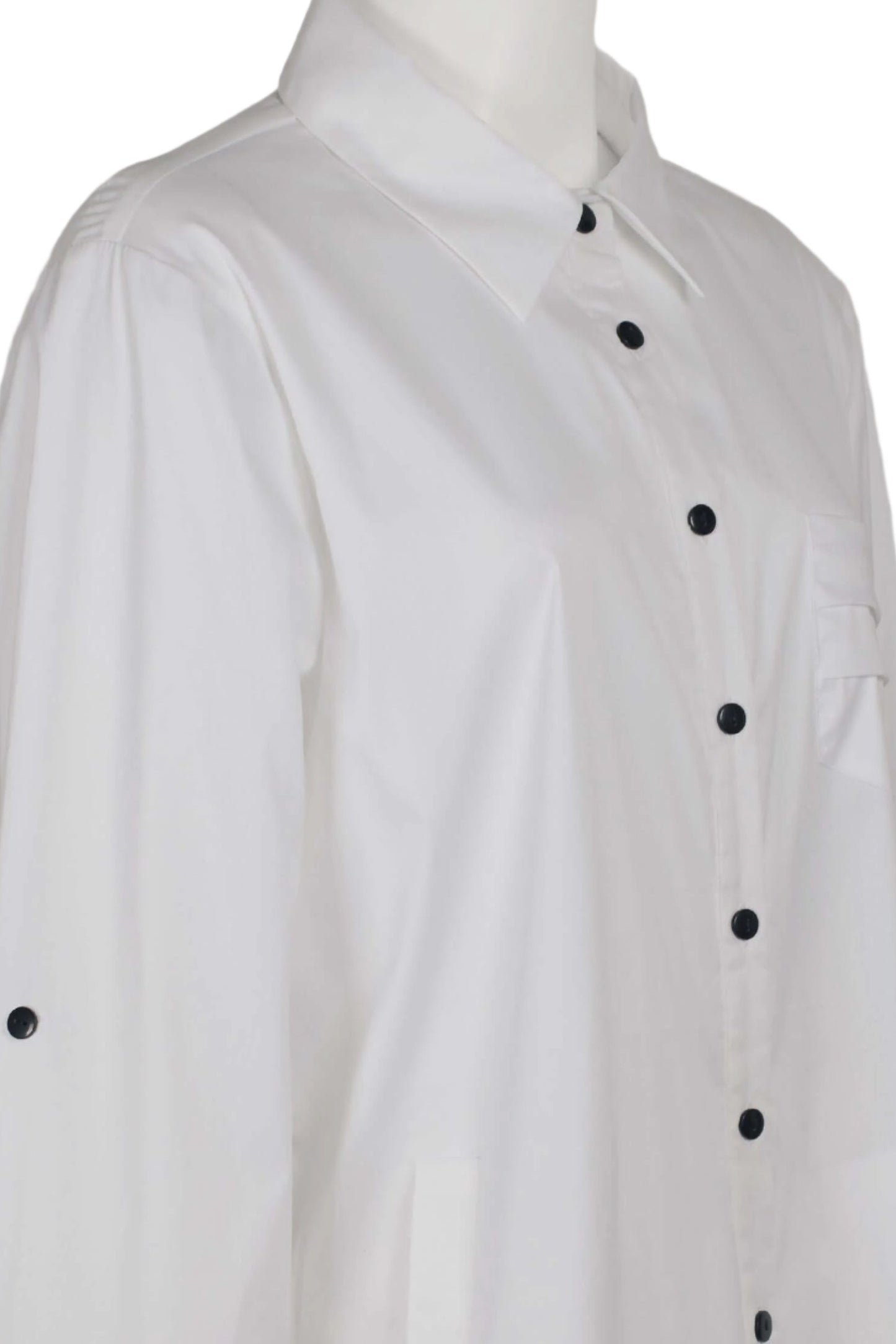 Flair Collared Button-Down Button Side 2 Way Sleeve Pockets Solid Cotton Blend Shirt - WHITE - Side