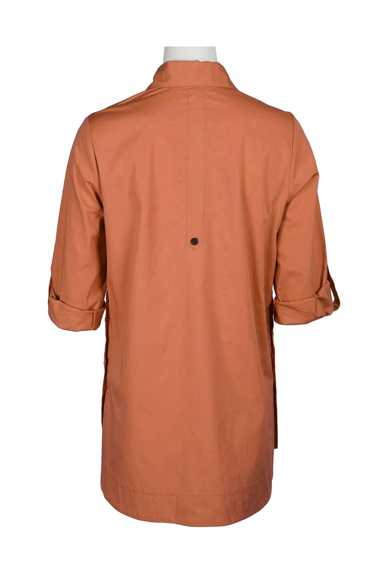 Flair Collared Button-Down Button Side 2 Way Sleeve Pockets Solid Cotton Blend Shirt - RUST - Back