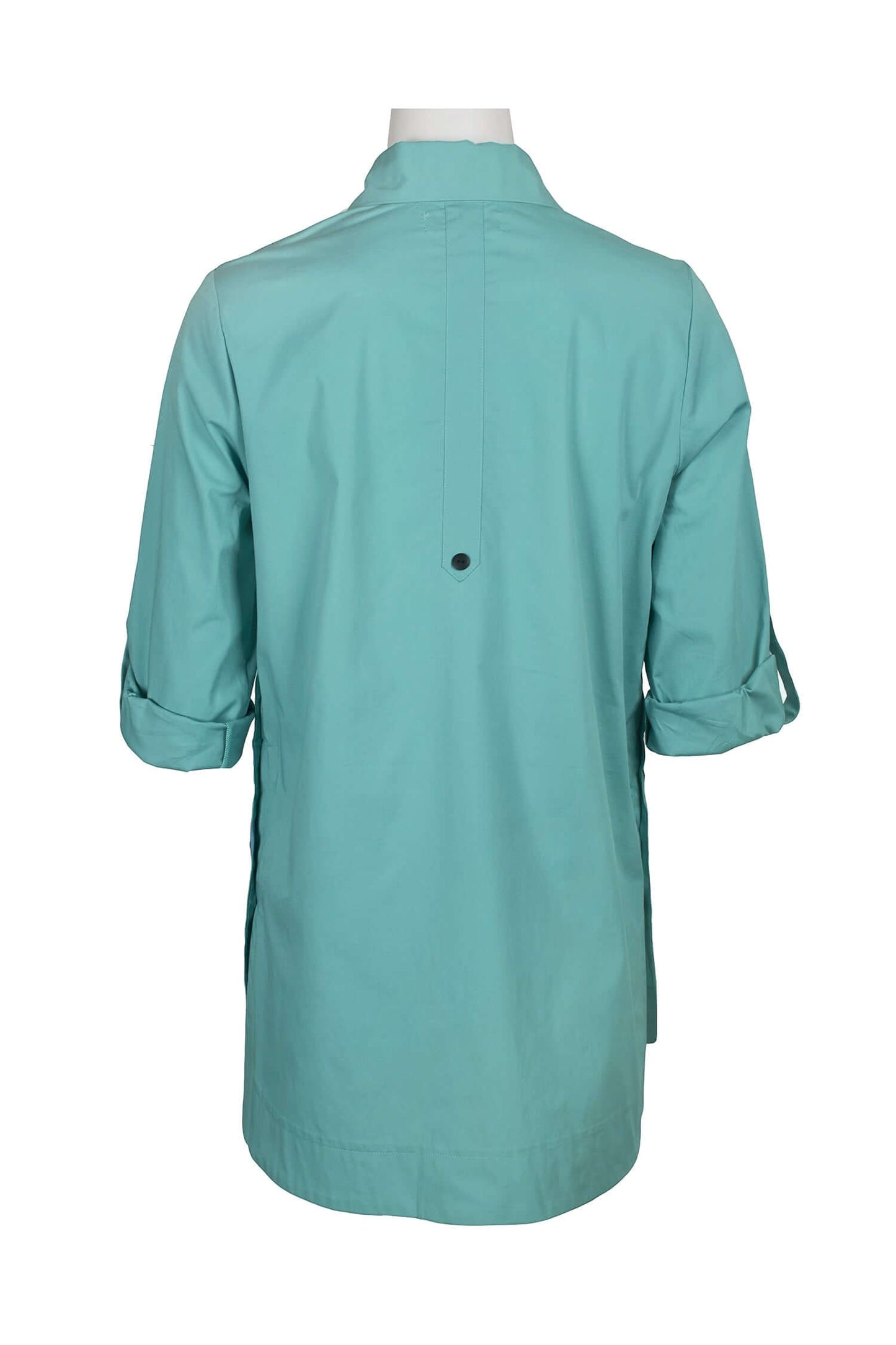 Flair Collared Button-Down Button Side 2 Way Sleeve Pockets Solid Cotton Blend Shirt - SURF - Back