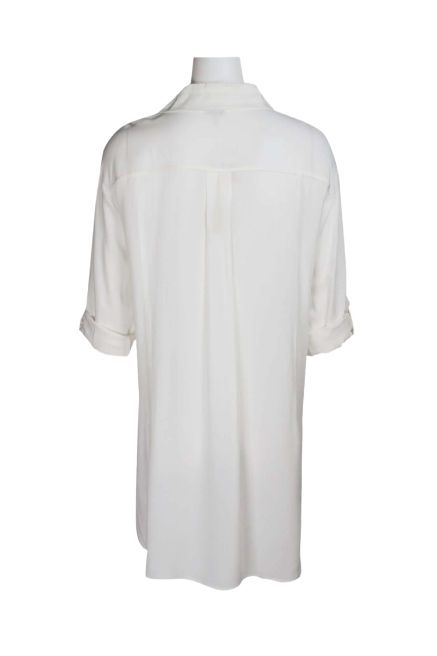 Cupio Collared Button Down 2 Way Sleeve Embellished Hi-Low Hem Viscose Top - IVORY - BACK