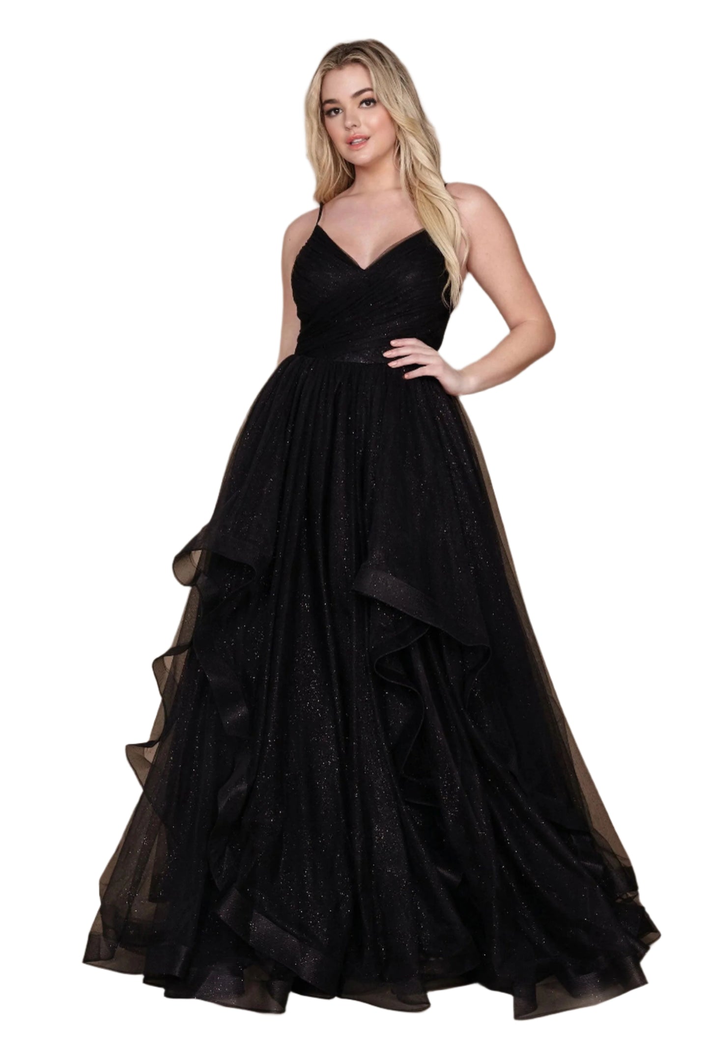 Dylan and Davids Sparkling Full-Length Formal Gown Ball Gown - BLACK - Front