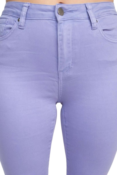 Velvet Heart Mid Waist Skinny Stretch Button & Zipper Fly Closure with Pockets - LAVENDER - Fabric
