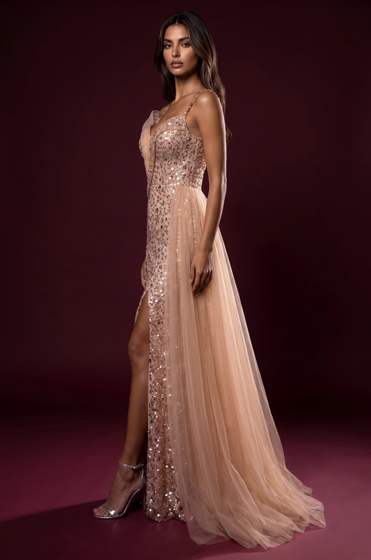 Sequin Fitted Long Formal Couture Evening Dress