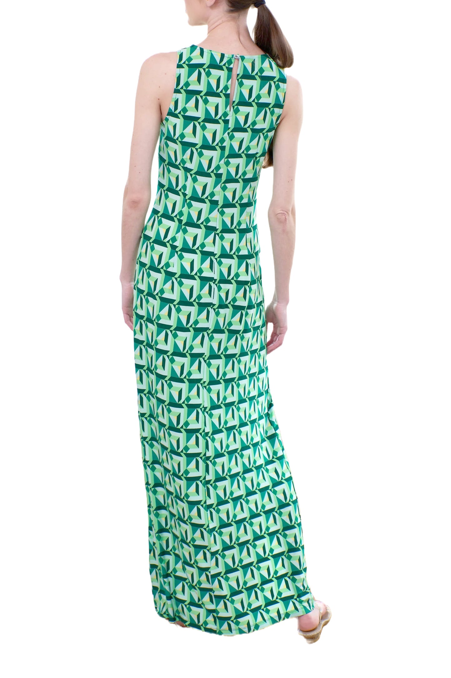 Donna Morgan Crew Neck Sleeveless Pull Over Side Slit Long Jersey Maxi Dress - MINT GREEN - Back