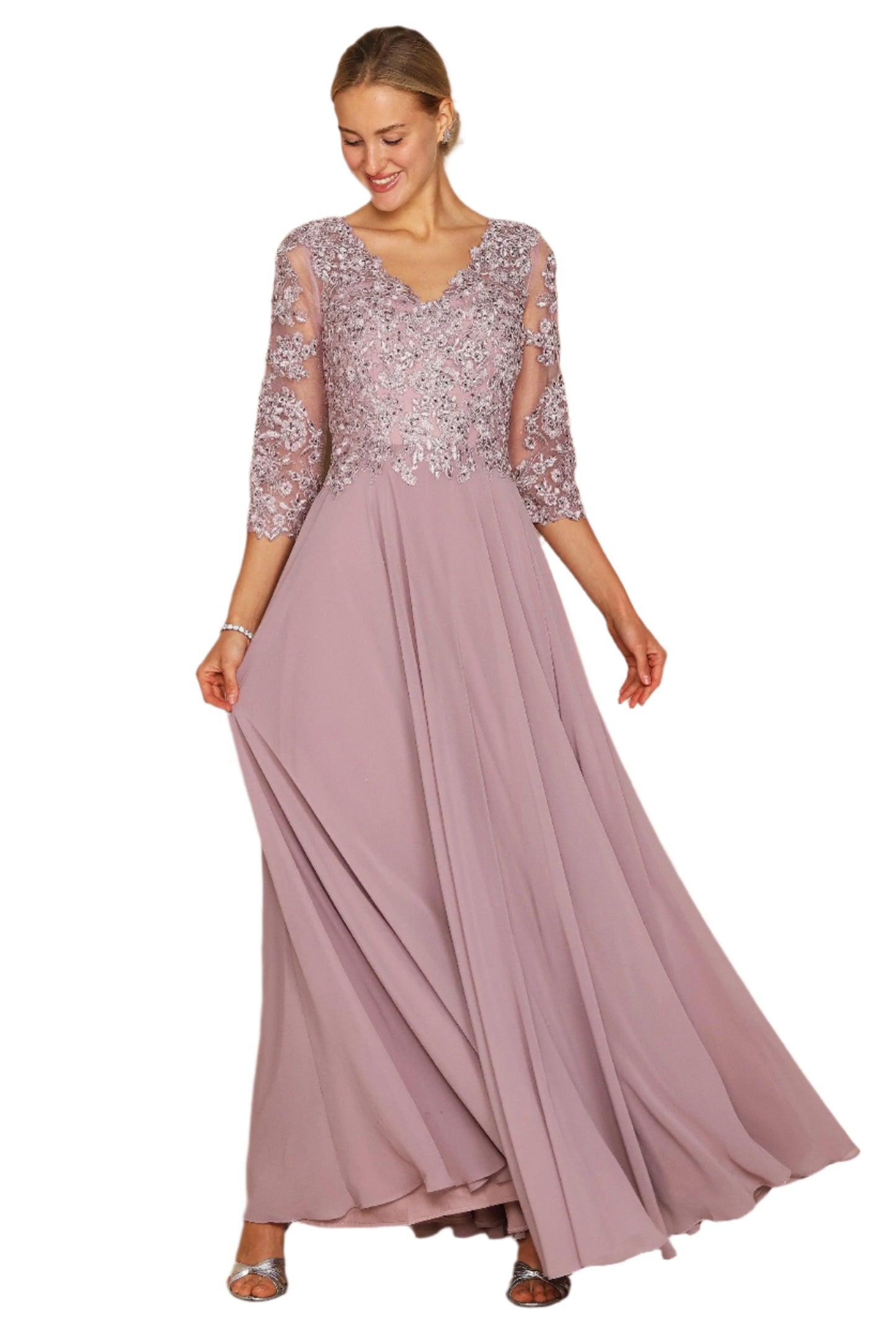 Dylan and Davids Full-Length Formal Gown Mother of the Bride Dress - MAUVE - Front View