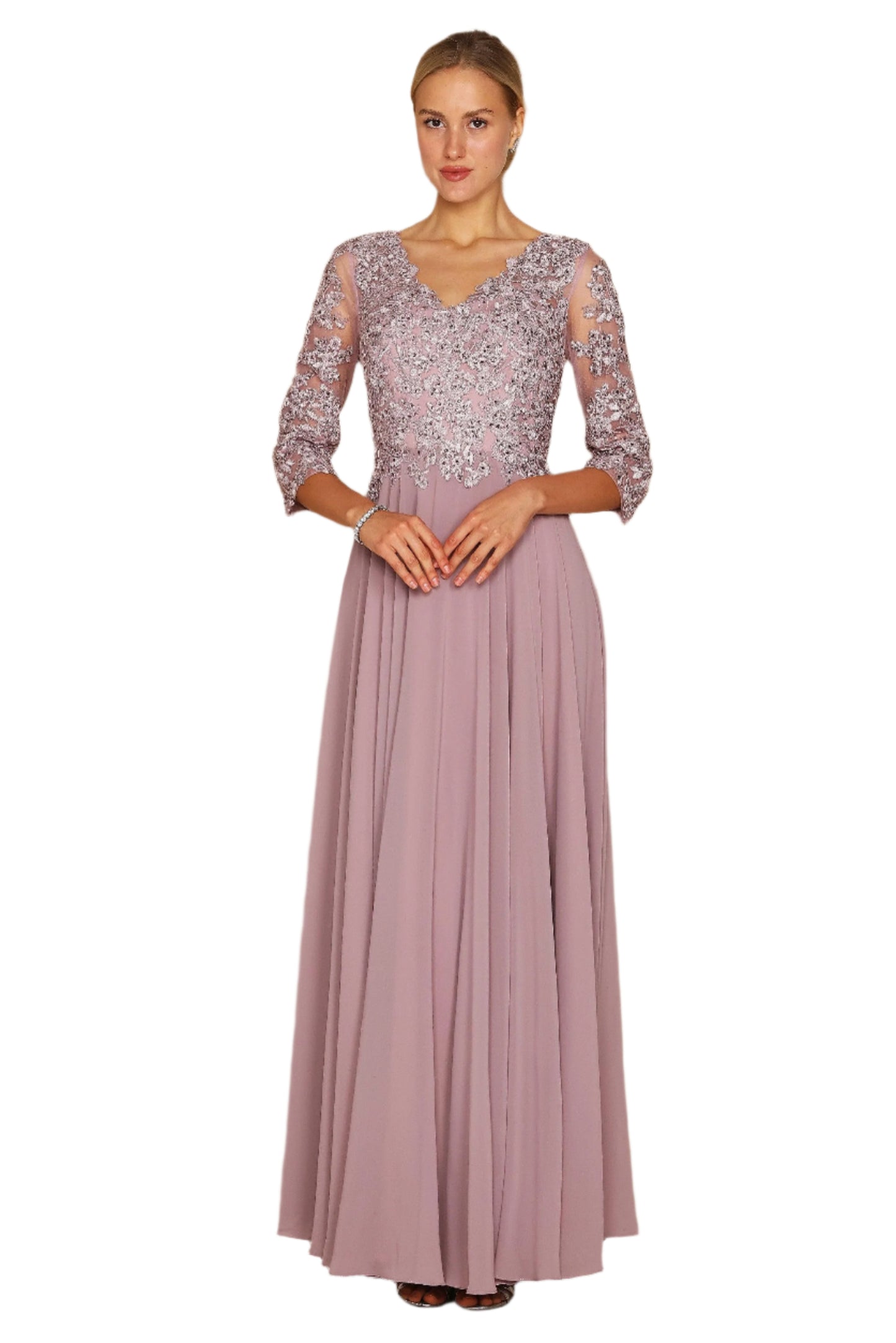 Dylan and Davids Full-Length Formal Gown Mother of the Bride Dress - MAUVE - Front