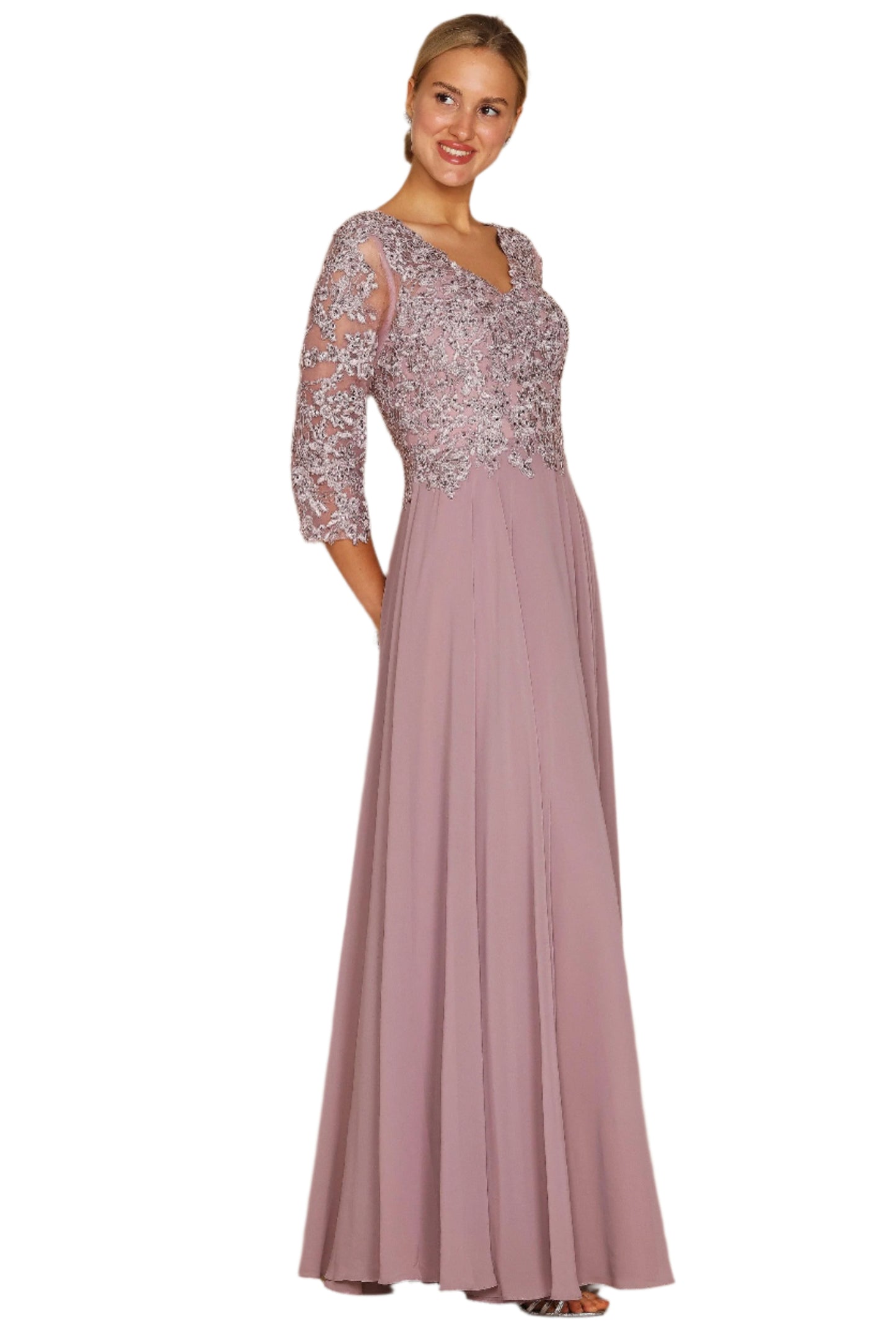 Dylan and Davids Full-Length Formal Gown Mother of the Bride Dress - MAUVE - Side