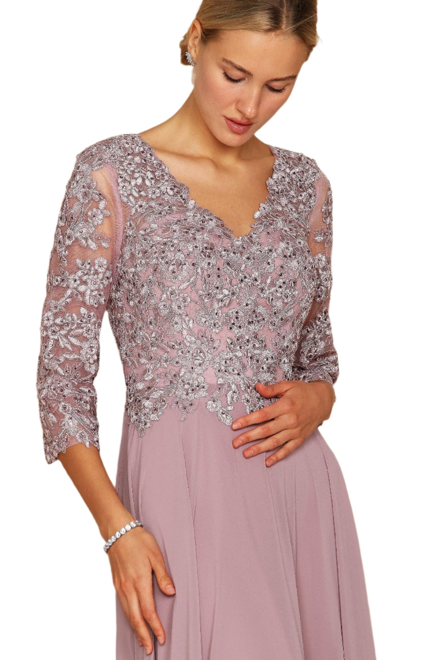 Dylan and Davids Full-Length Formal Gown Mother of the Bride Dress - MAUVE - Fabric