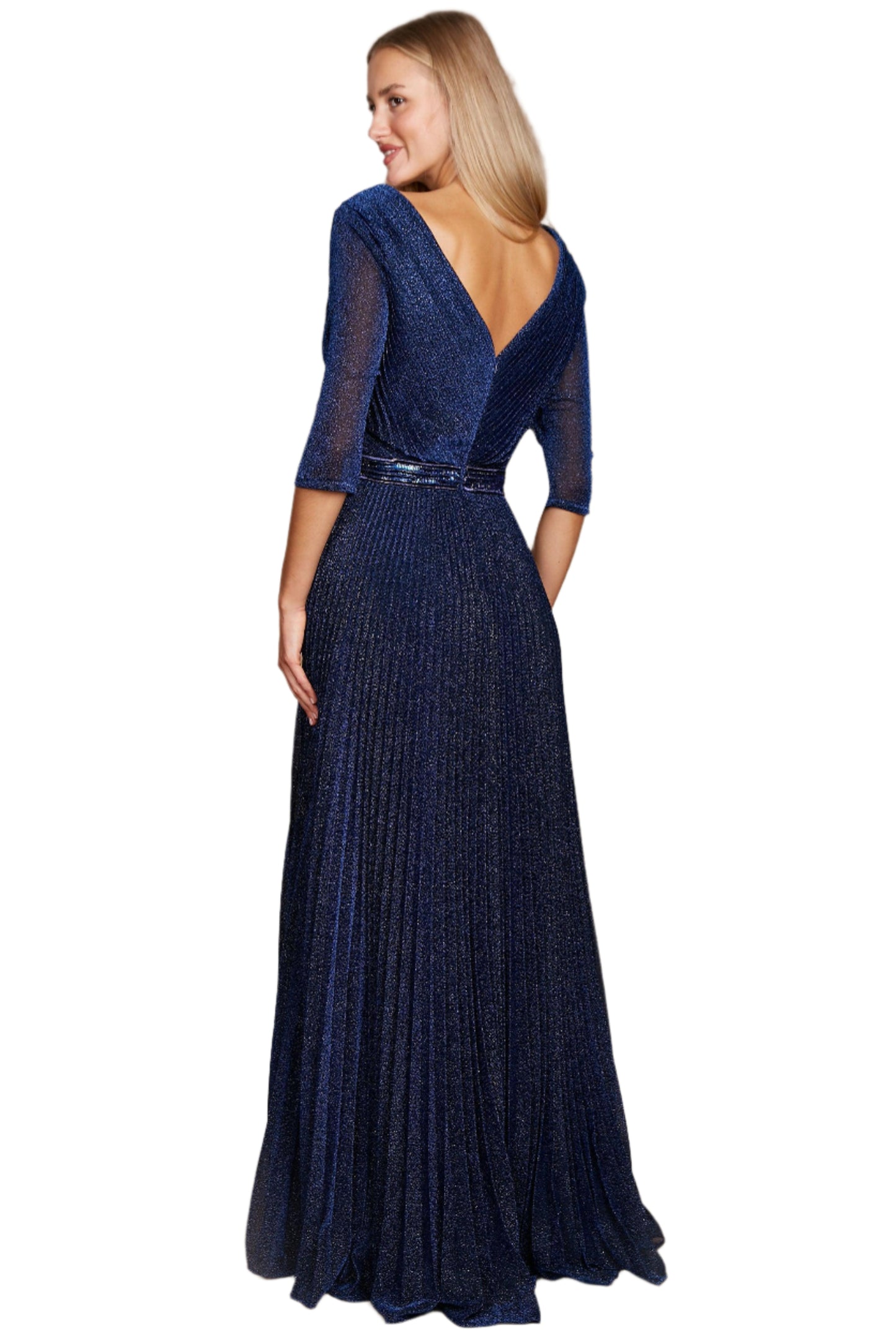 Dylan and Davids Full-Length 3/4 Sleeve Formal Gown Evening Dress - NAVY - Back