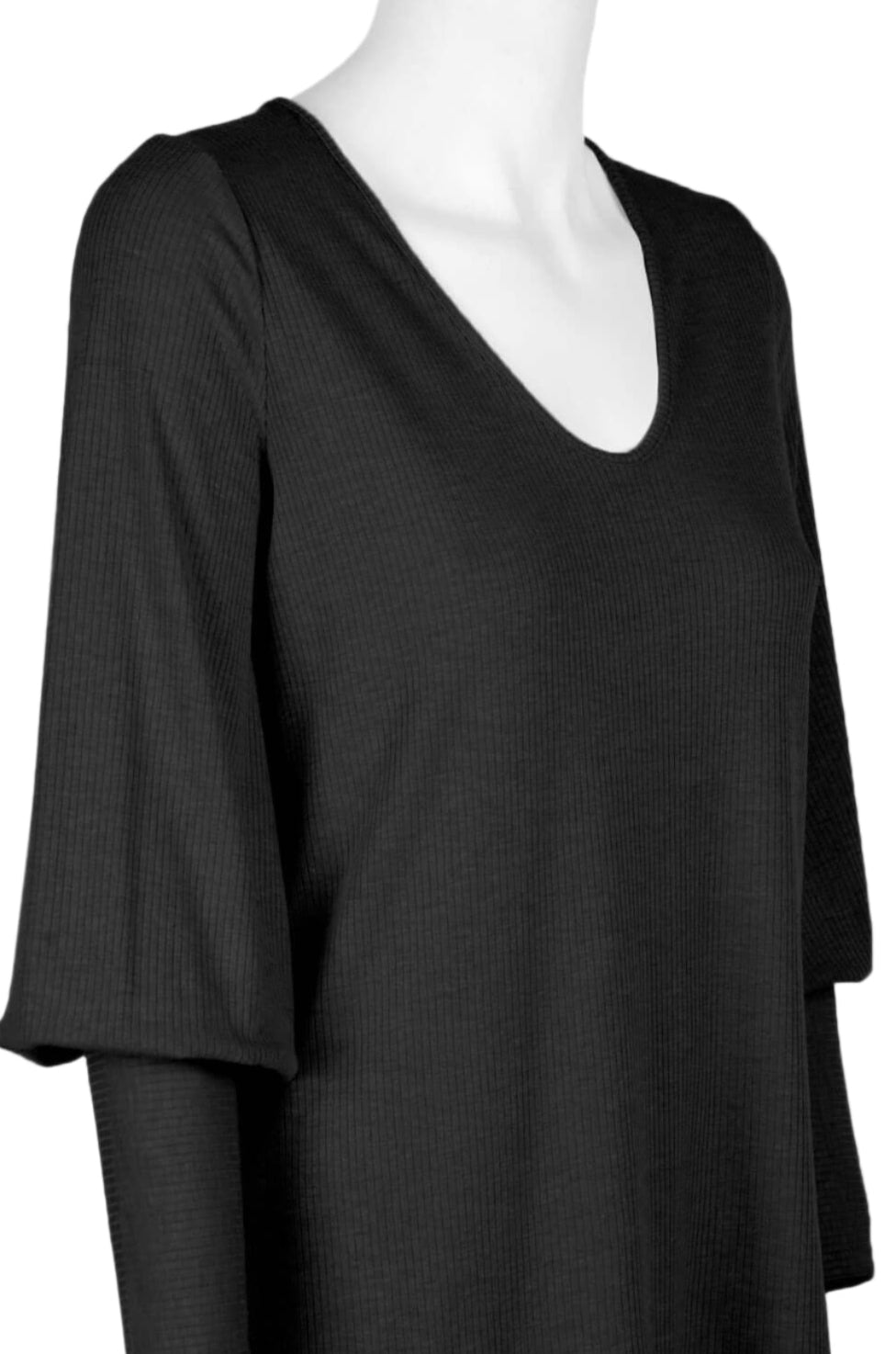 Ellen Tracy V-Neck Blouson Long Sleeve Solid Knit Jersey Top - BLACK - Side
