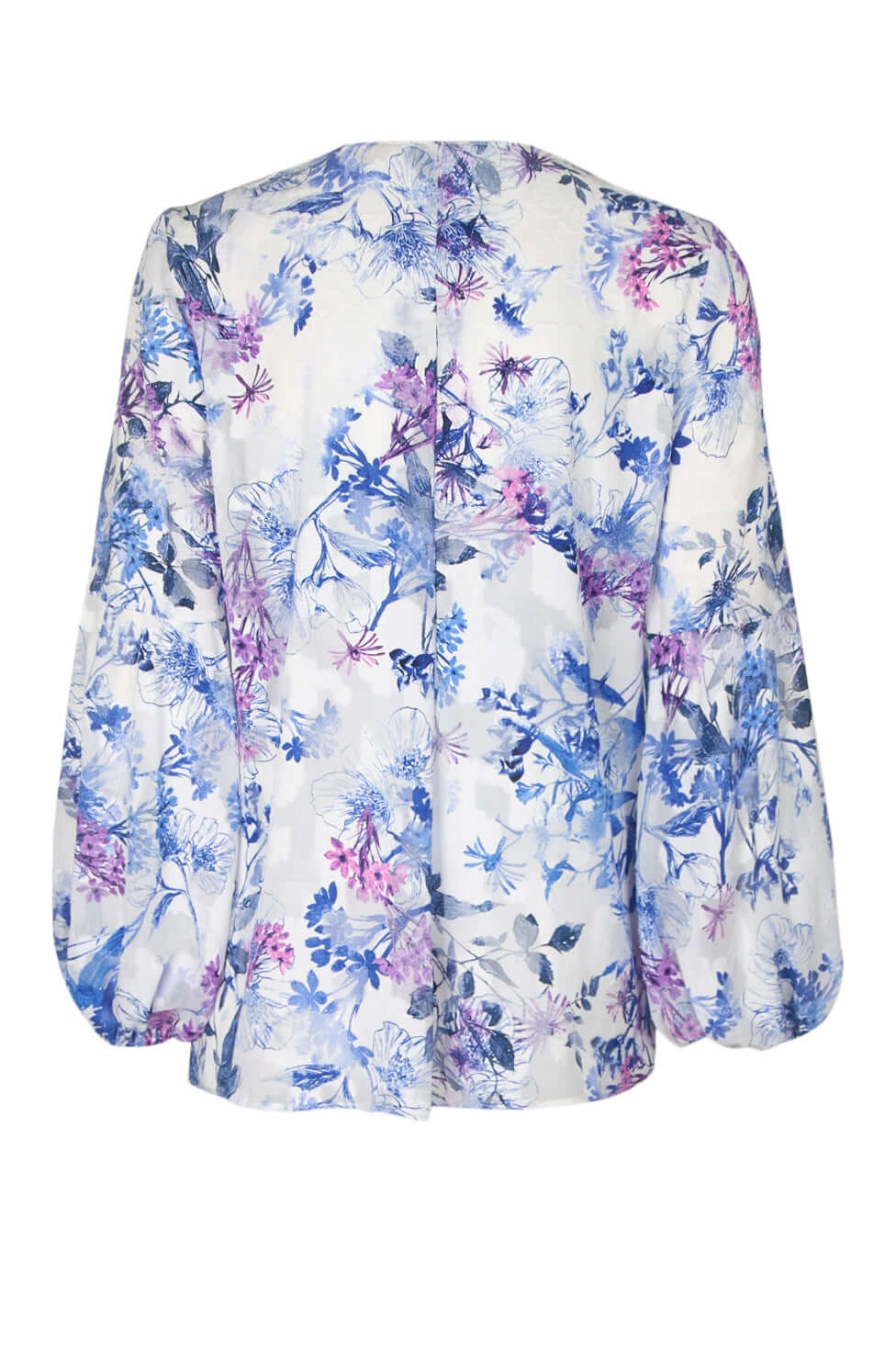 T Tahari Crew Neck Bishop Sleeve Pleated Lace Multi Print Paisley Blouse - WHITE MULTI - back