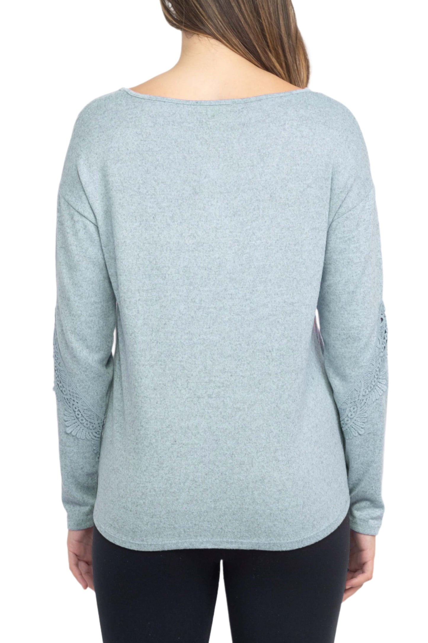 Tint + Shadow Boat Neck Long Sleeve Tie Front Hem Solid Knit Top - BLUE - Back