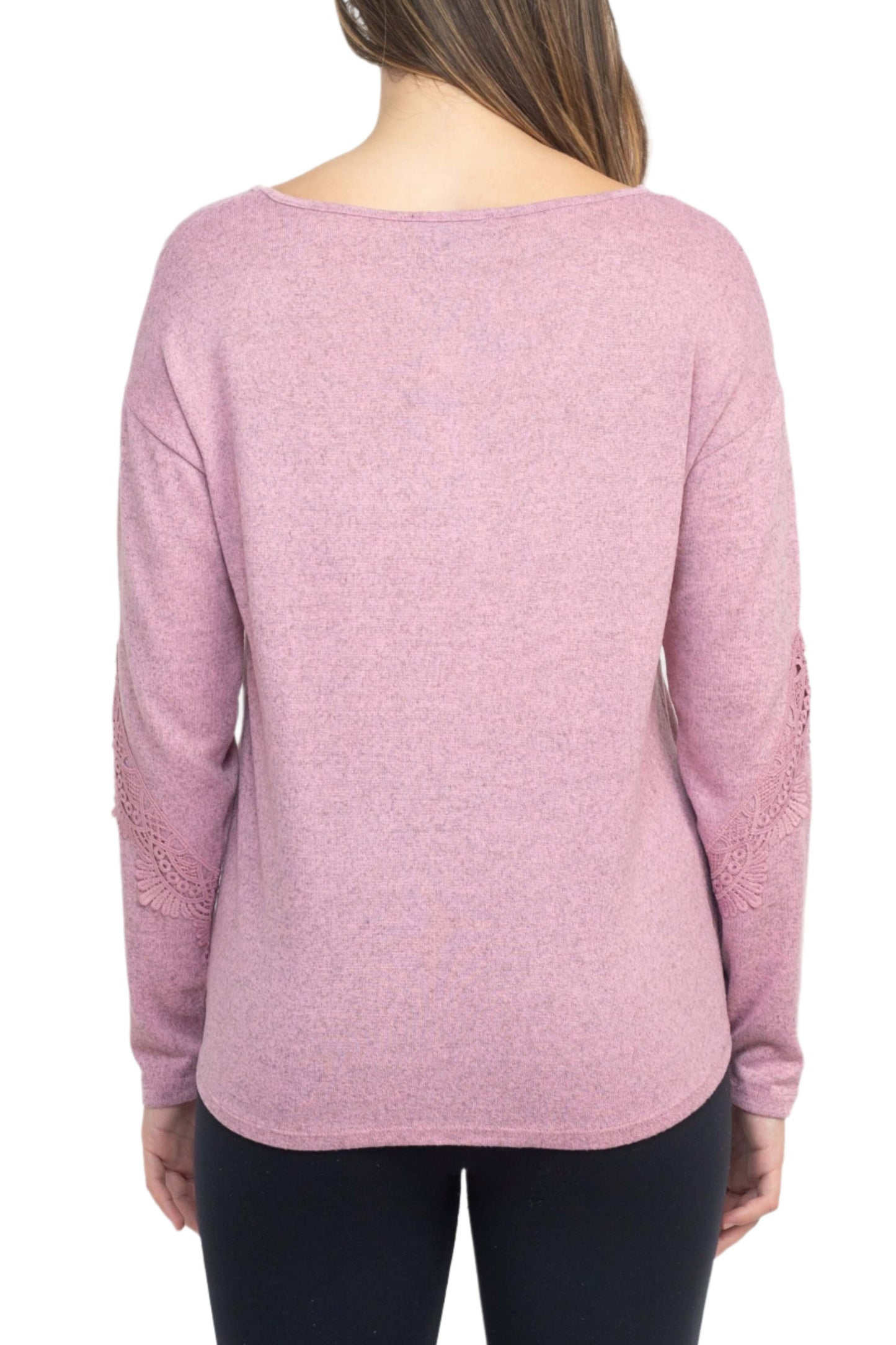 Tint + Shadow Boat Neck Long Sleeve Tie Front Hem Solid Knit Top - PINK - Back