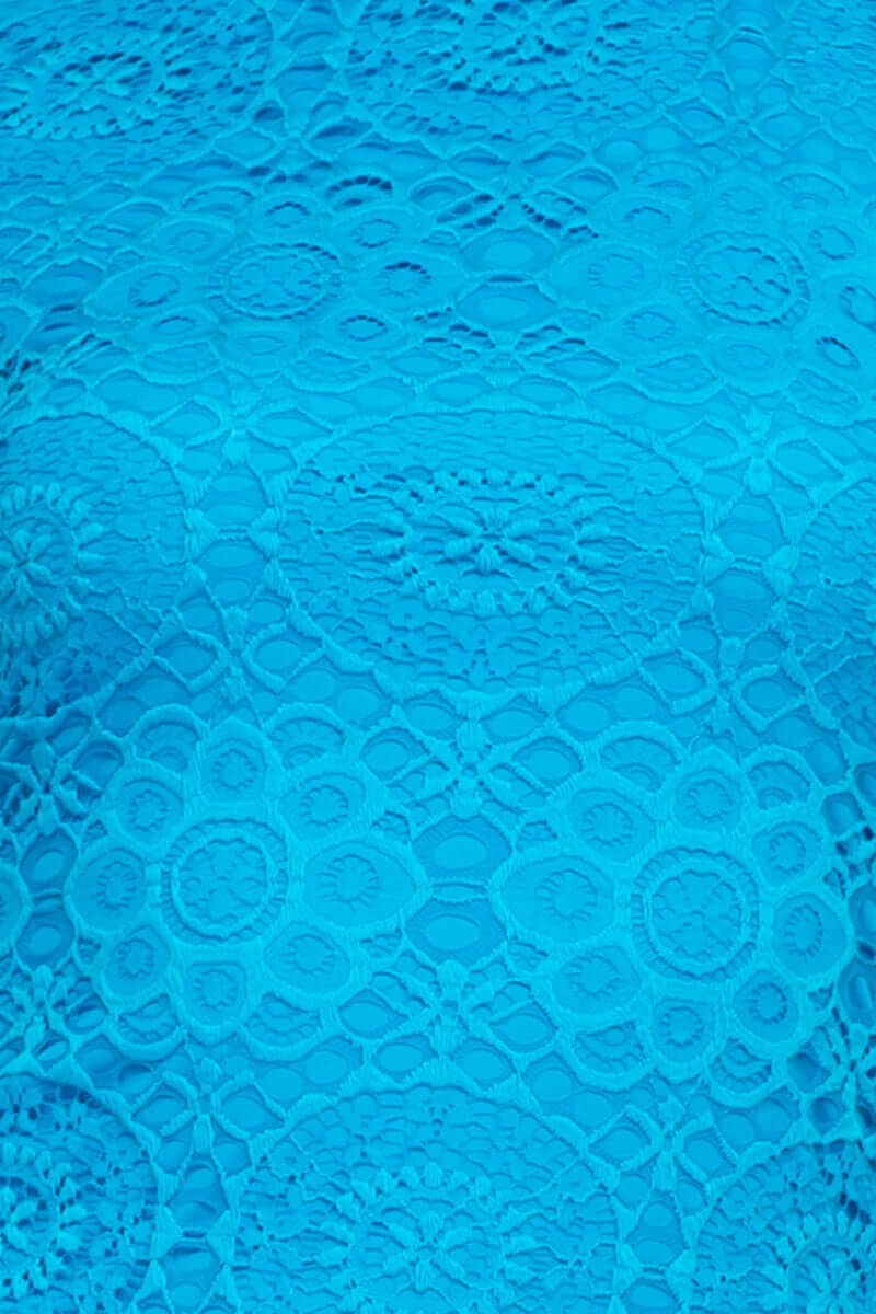 Laundry Crew Neck Short Sleeve Solid Concealed Zipper Back Shift Lace Dress - TURQUOISE - Fabric