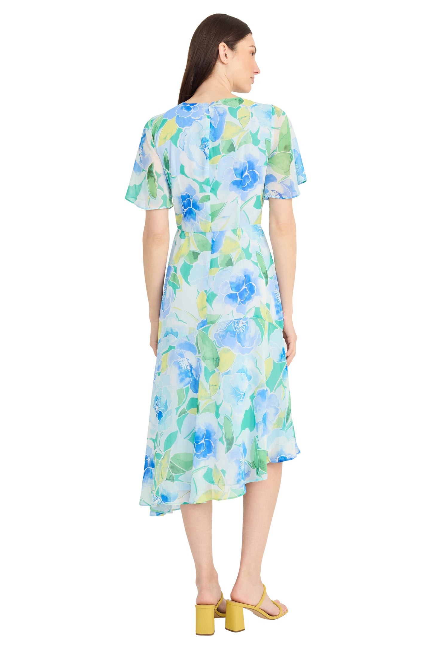 Flutter Sleeve Asymmetrical Midi Dress Maggy London G5683M