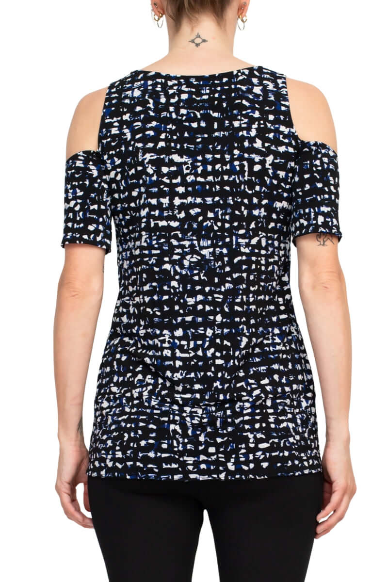 Leota Scoop Neck Cutout Shoulder Short Sleeve Multi Print Jersey Top - SUMMER NIGHT - back