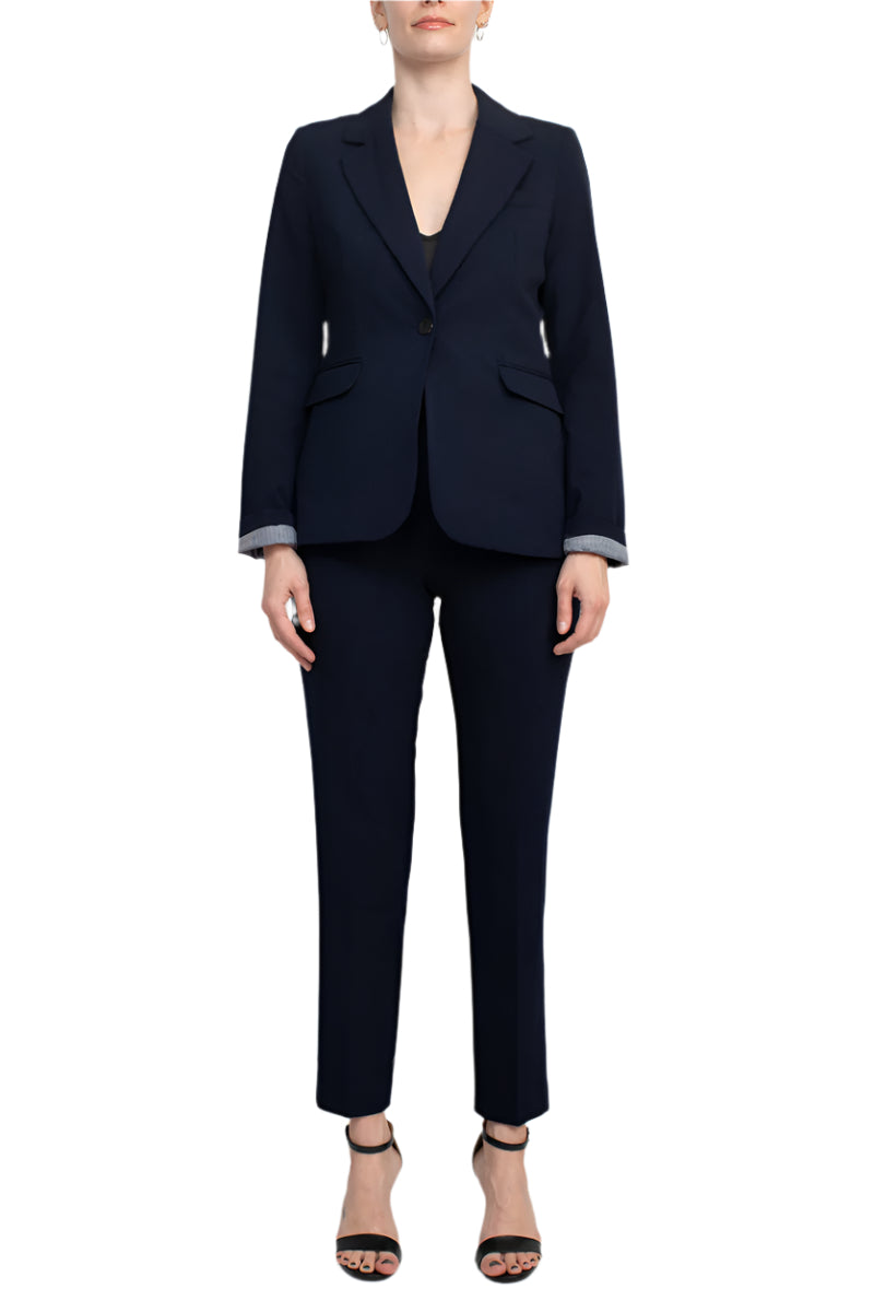 Philosophy Lapel Collar Rolled Long Sleeve Detail Single Button with Flap Pockets Woven Jacket - MIDNIGHT - front full view