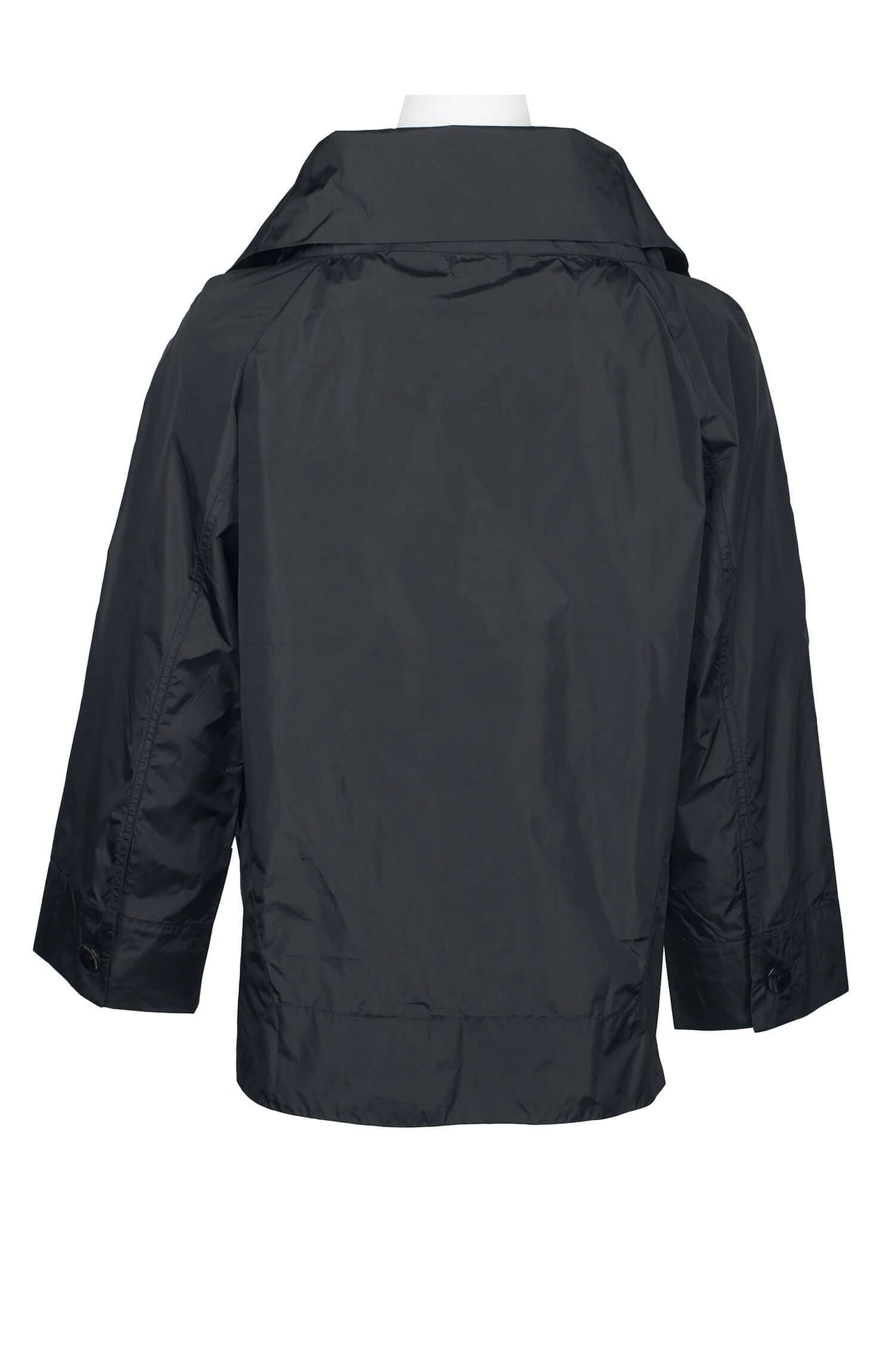 WHY Dress High Neck Collared Long Sleeve Button Pocket Solid Nylon Dress - BLACK - back