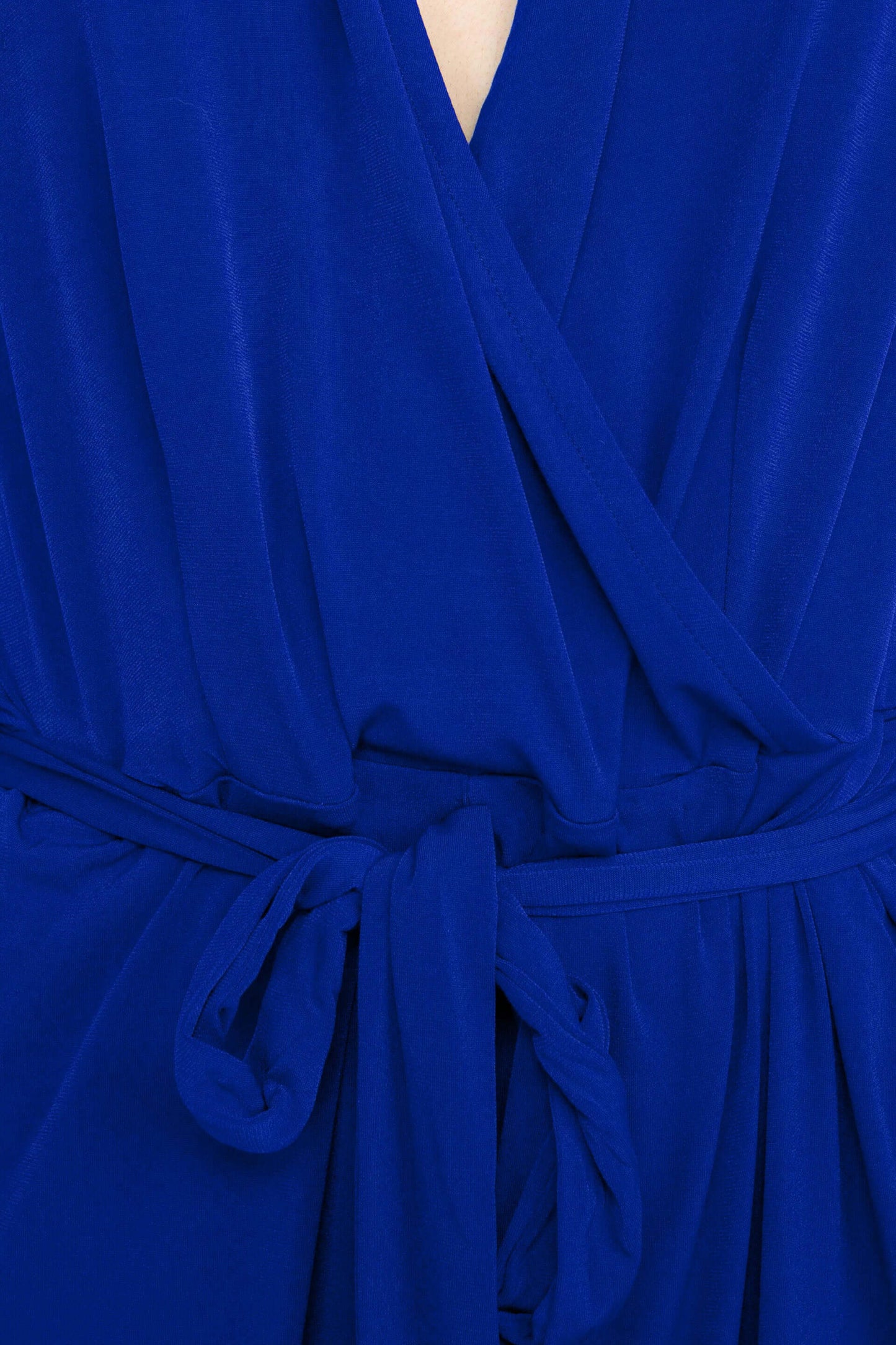 Nina Leonard V-Neck Collared Sleeveless Tie Waist Solid Jumpsuit - COBALT - TIE WAIST