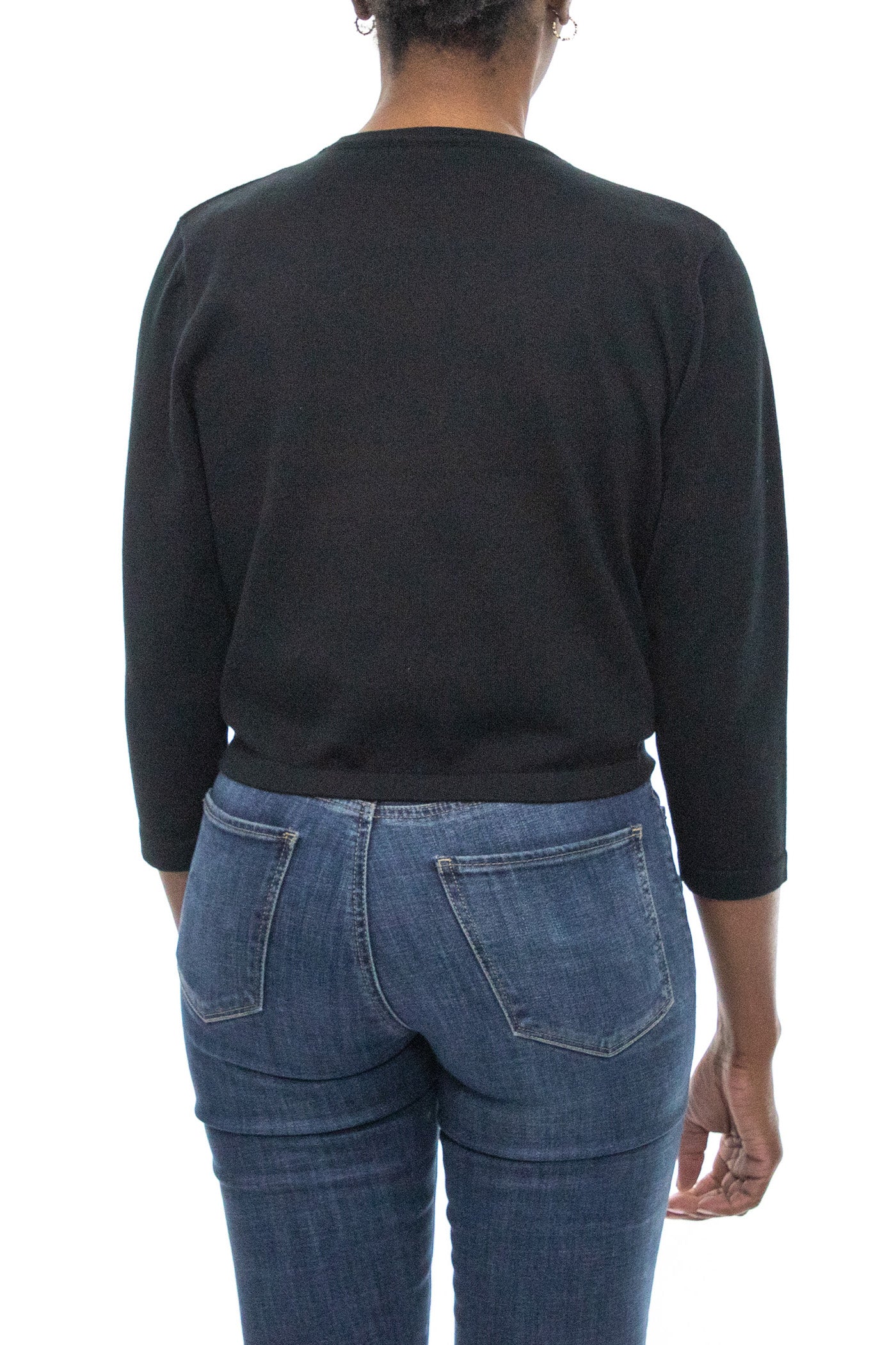 Nina Leonard Open Tie Front 3/4 Sleeve Bolero - BLACK - Back