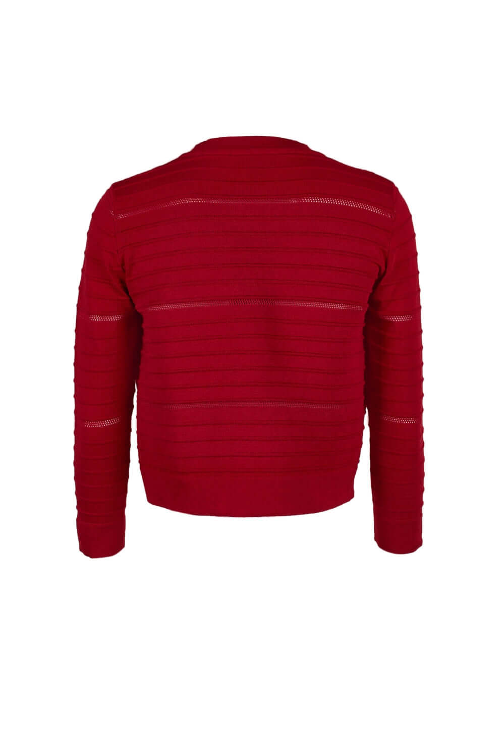 Nina Leonard Banded Long Sleeve Ribbed Knit Jacket - NINA RED - Back