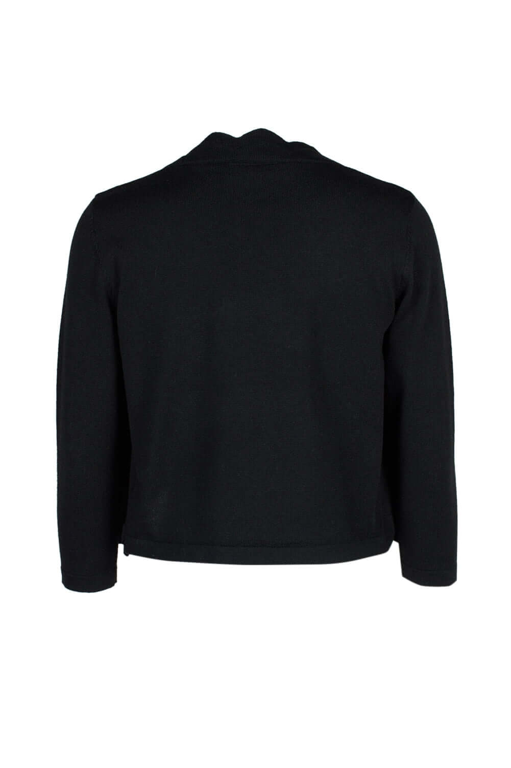 Nina Leonard Scalloped Open Front 3/4 Sleeve Solid Rayon Knit Jacket - BLACK - Back