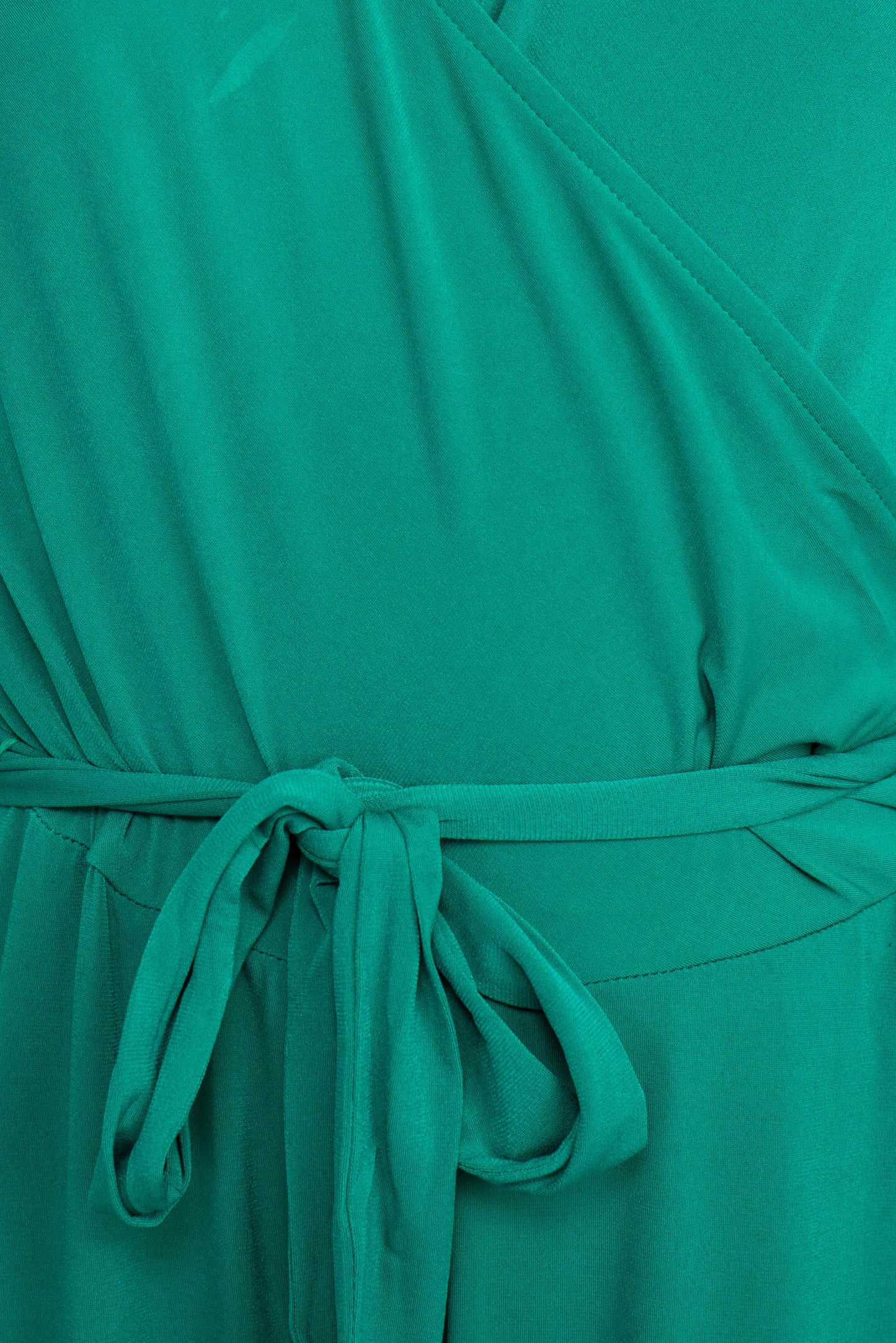 Nina Leonard V-Neck Back Zipper Sleeveless Front Tie Waist Jersey Jumpsuit - KELLY GREEN - Fabric