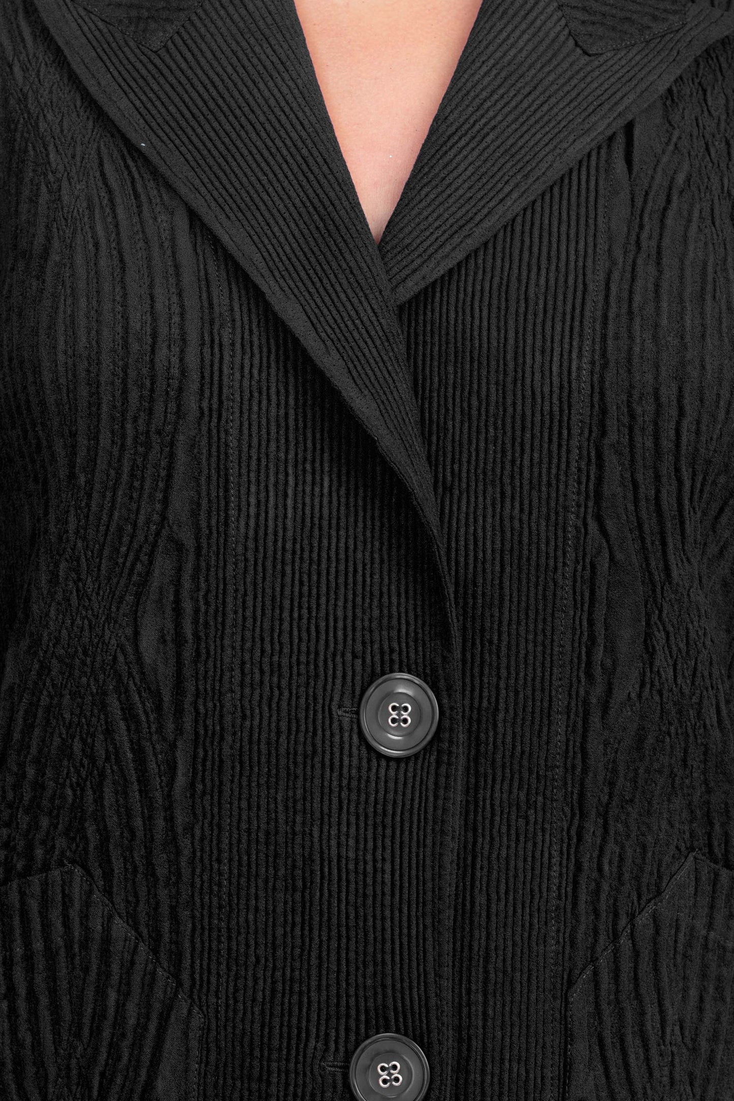 Flair Notched Collar Long Sleeve 2 Button Closure Solid Textured Jacket - BLACK - DETAILED VIEW