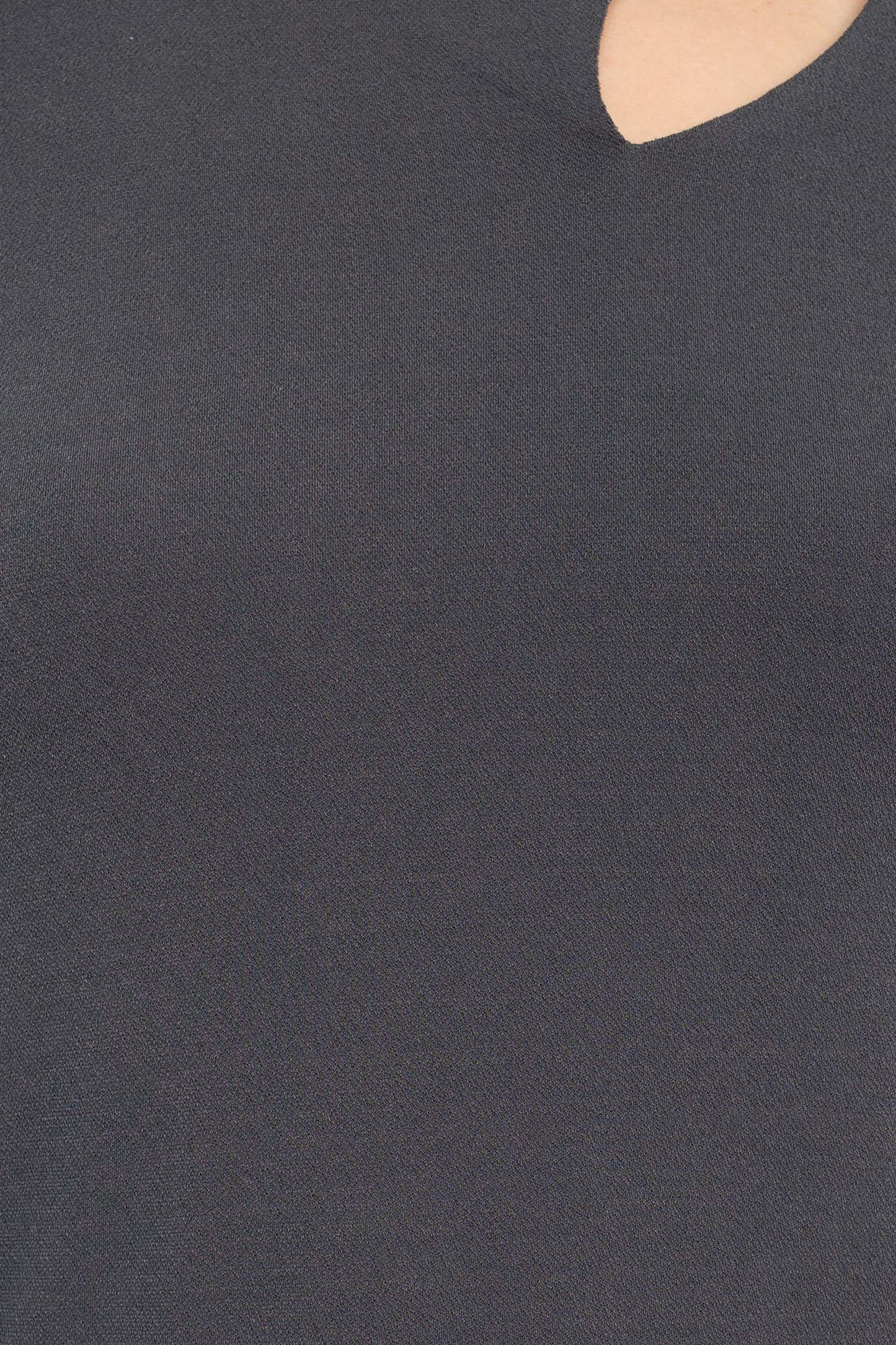 Catherine Malandrino Asymmetrical Cutout Neck Long Sleeve Solid Crepe Top - CARBON - Fabric