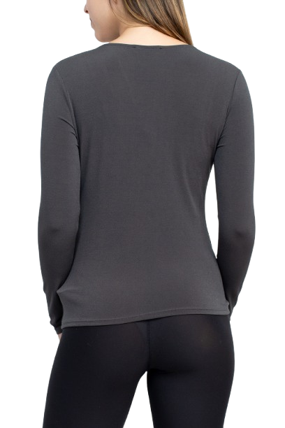 Catherine Malandrino Asymmetrical Cutout Neck Long Sleeve Solid Crepe Top - CARBON - Back